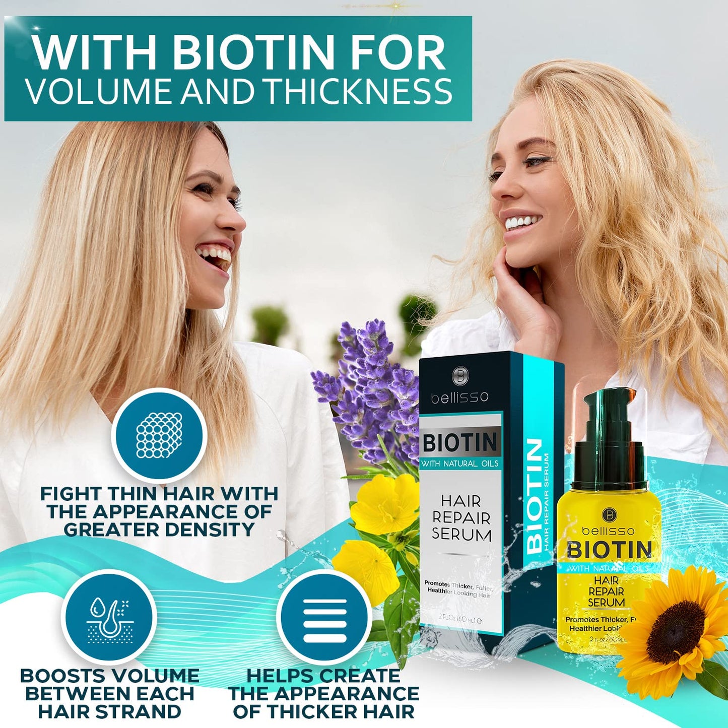 Biotin Hair Thickening Serum for Men and Women - Intense Strengthening Treatment Product with Natural Botanical Oil Blend to Help Boost Thin Hair Beauty and Personal Care BELLISSO