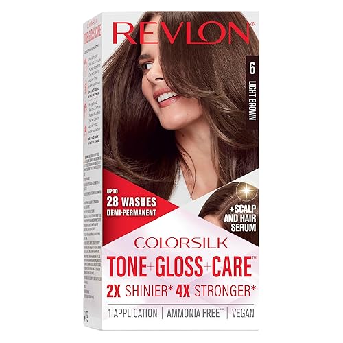 Revlon ColorSilk Tone + Gloss + Care Demi Permanent Hair Color, Dye Kit with Leave-In Scalp and Haircare Serum, 2x Shinier, 4x Stronger, 6 Light