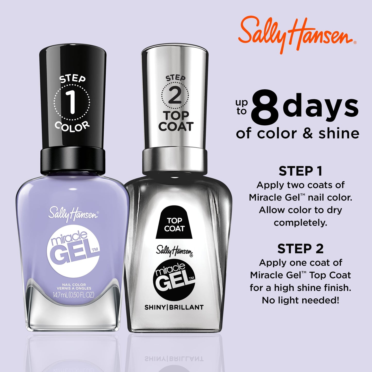 Sally Hansen Miracle Gel Salon Quality Nail Polish | Gel-Like Formula, Two-Step System, No UV Light Needed, Long Lasting | Opaque, Glossy | 601 Crying