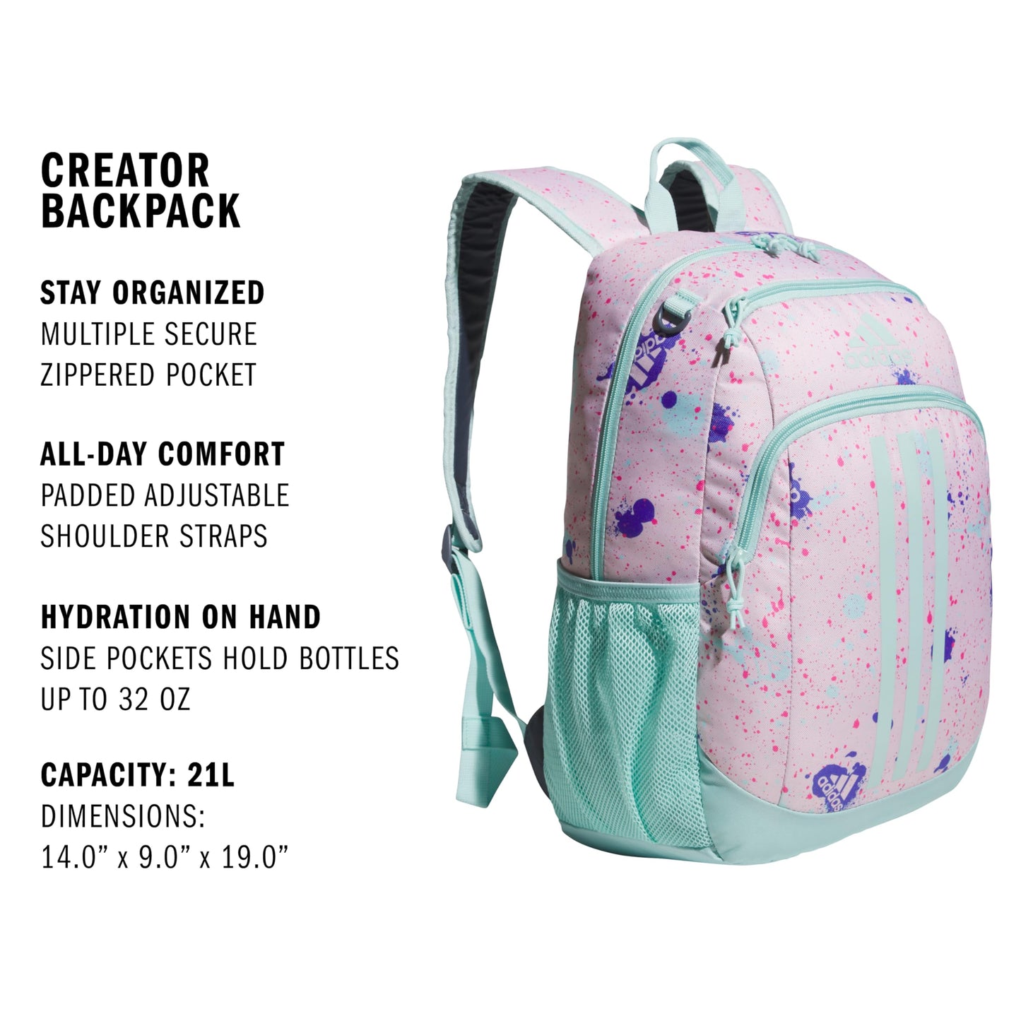 adidas Creator School Backpack for Girls & Boys - Durable Bookbag