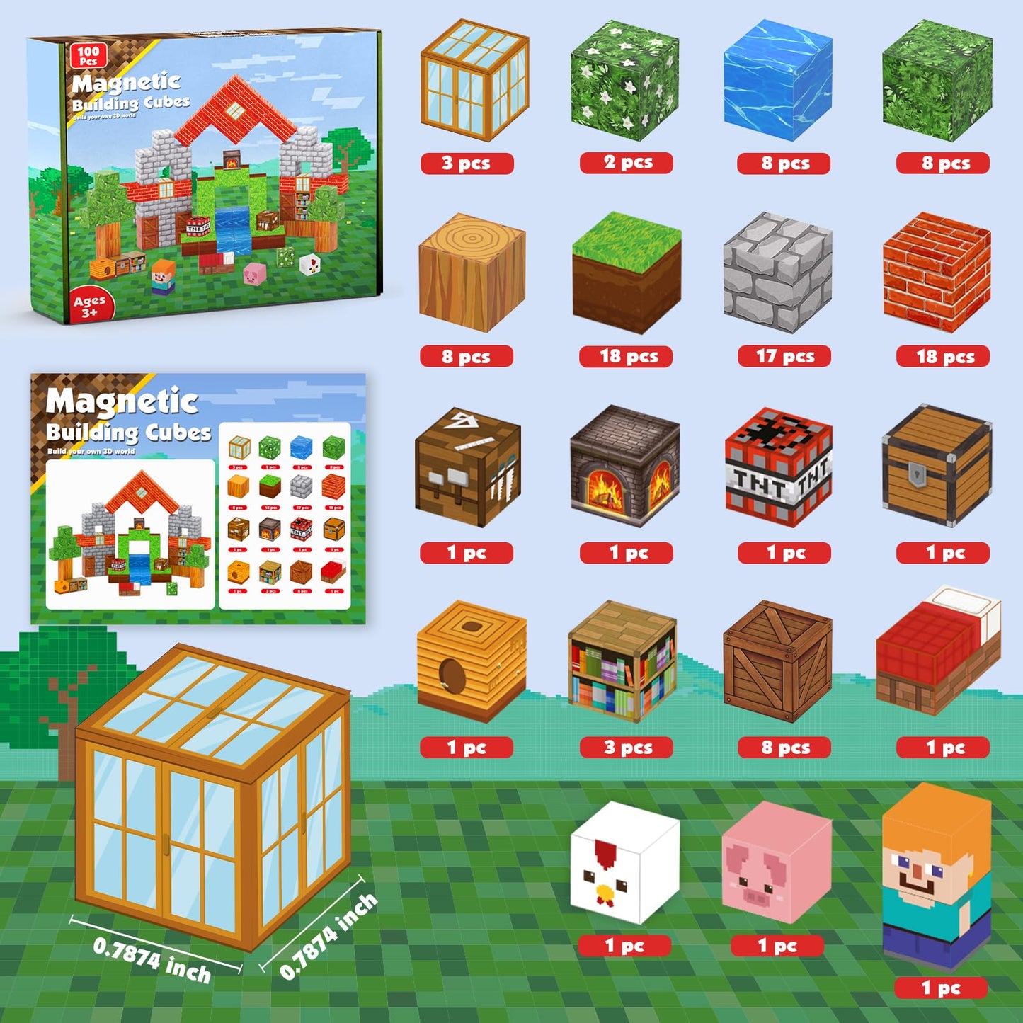 Goody King 100pcs Magnetic Blocks – STEM Building Cubes & Stacking Toys for Kids Ages 3-10, Montessori Sensory Tiles Birthday Gift