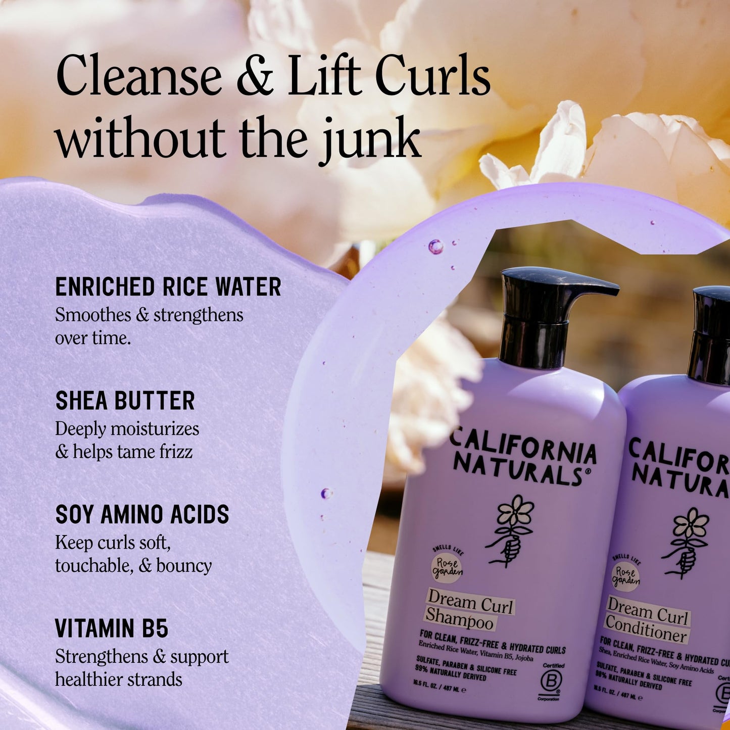California Naturals Dream Curl Shampoo & Conditioner Set, Rice Water & Shea Butter for Soft Bouncy Frizz-Free Curls, For Women & Men, Vegan, Paraben