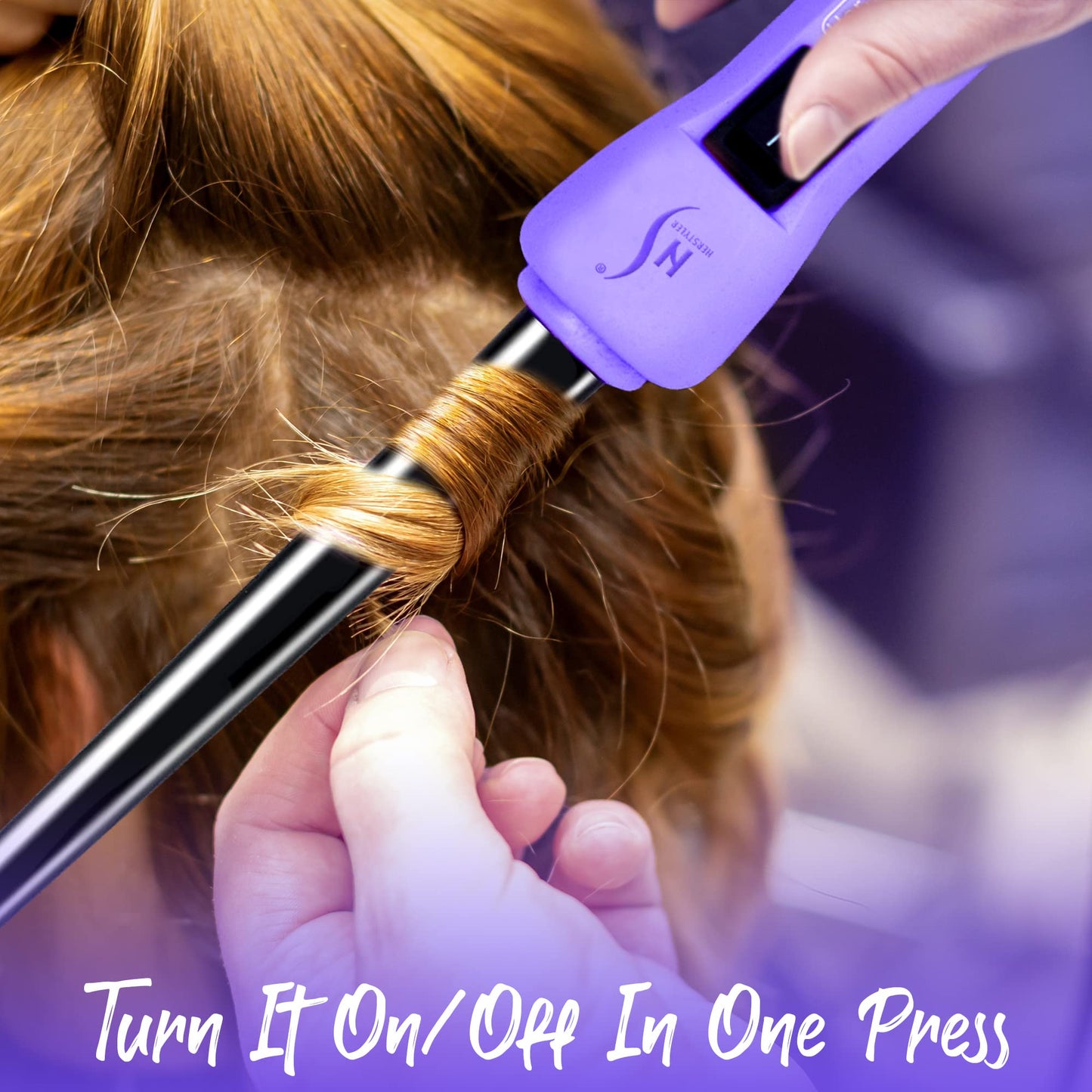 HerStyler Baby Curls Mini Curling Iron, 9mm to 13mm Tapered Barrel, Thin Curling Wand with Dual Voltage, For Crowned Curls, Purple