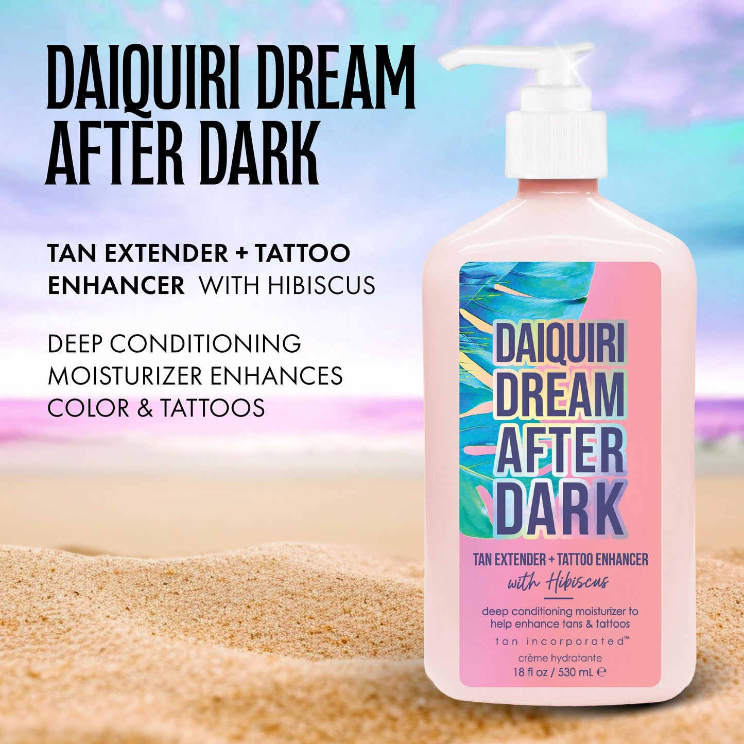 Brown Sugar Daiquiri Dream After Dark Tan Extender & Tattoo Enhancer, Mango Butter Carrot Oil & Hibiscus with Tigergrass & Ocean Botanicals, 18 Fl Oz