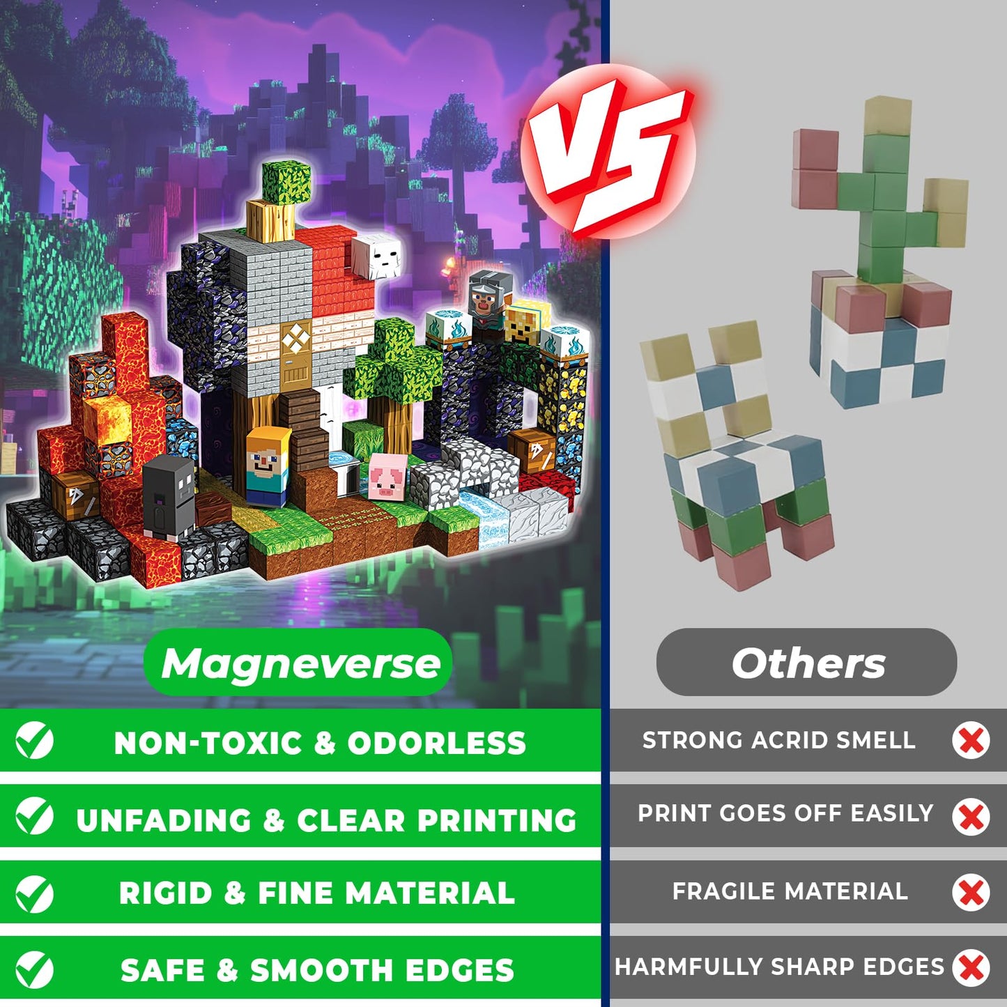 Magneverse 200pcs 0.8in Magnetic Blocks – Stacking Magnet Cubes STEM Building Toys for Kids Ages 3+, Birthday Gift (Portal Theme)