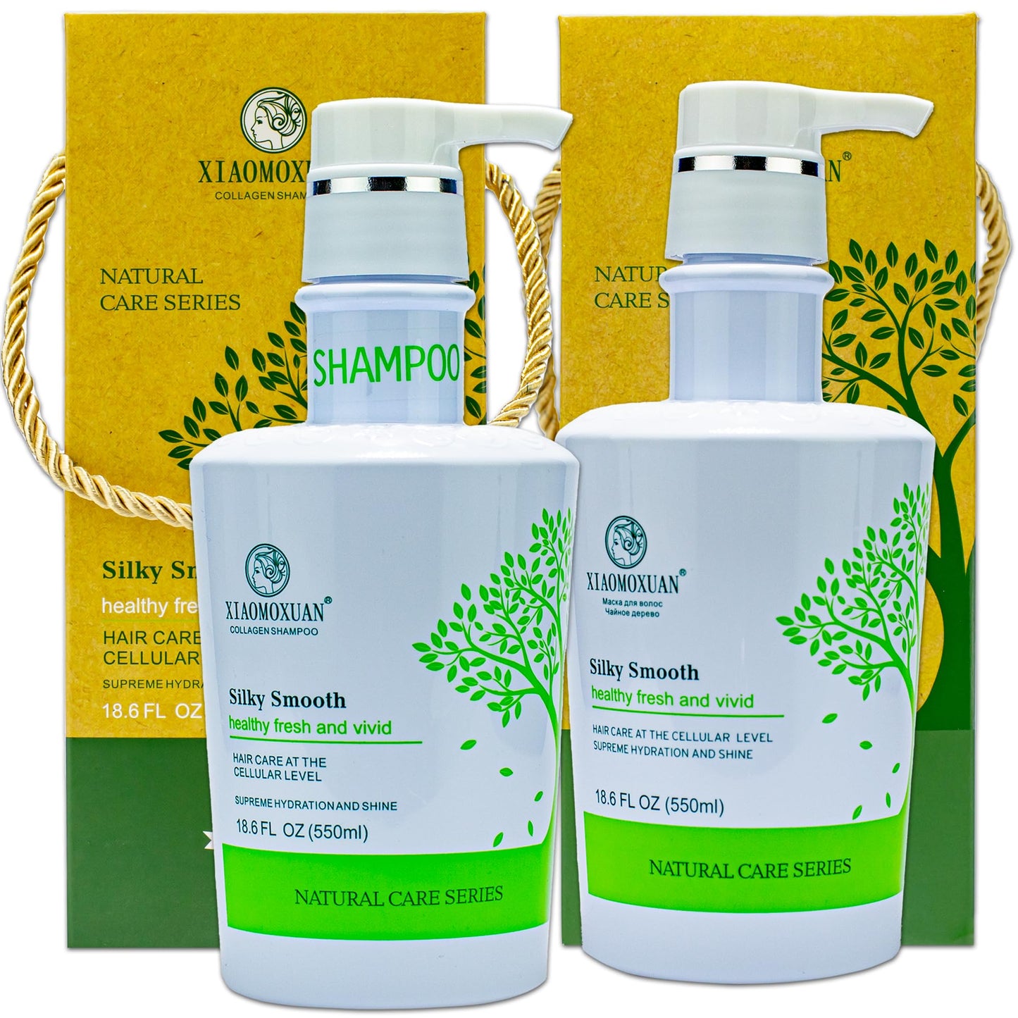 Xiaomoxuan Natural Tea Tree Collagen Shampoo and Vegan Hair Mask Hydrating Set - Deep Conditioner for Dry Damaged Hair, Color-Treated and Bleached