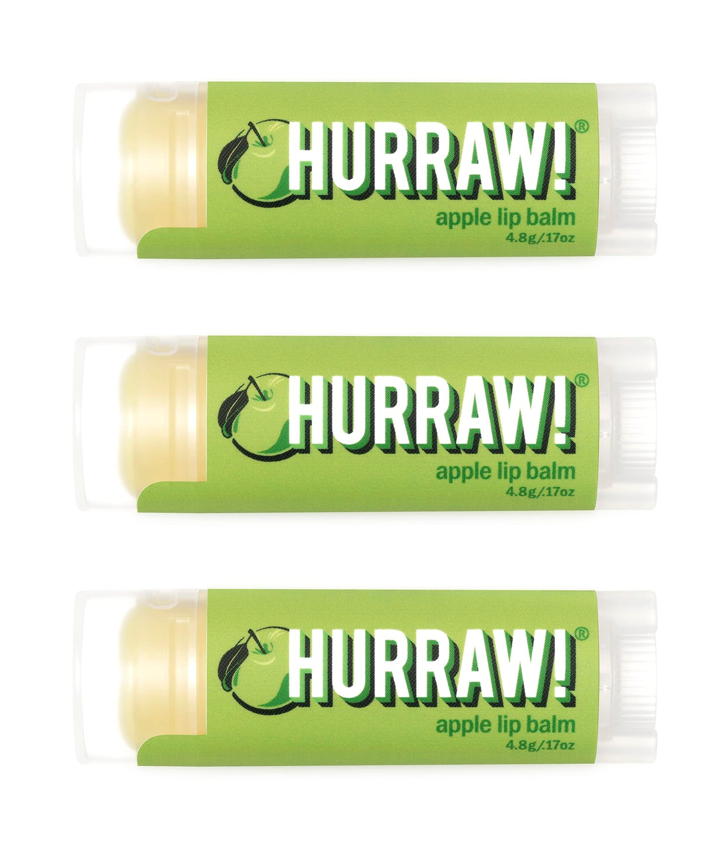 Hurraw! Apple Lip Balm, 3 Pack: Organic, Certified Vegan, Cruelty and Gluten Free. Non-GMO, 100% Natural Ingredients. Bee, Shea, Soy and Palm Free.
