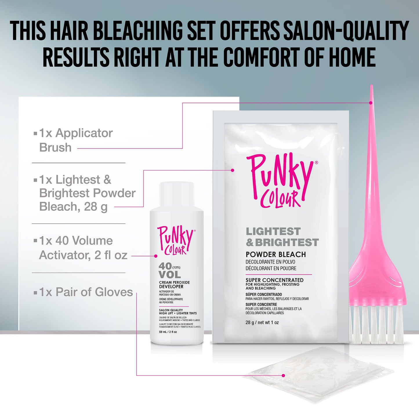 Punky Colour Lightning Fast 40 Volume Hair Bleach Kit - Hair Lightener & Toner for Blonde Coloring, At Home DIY Bleaching Transformation