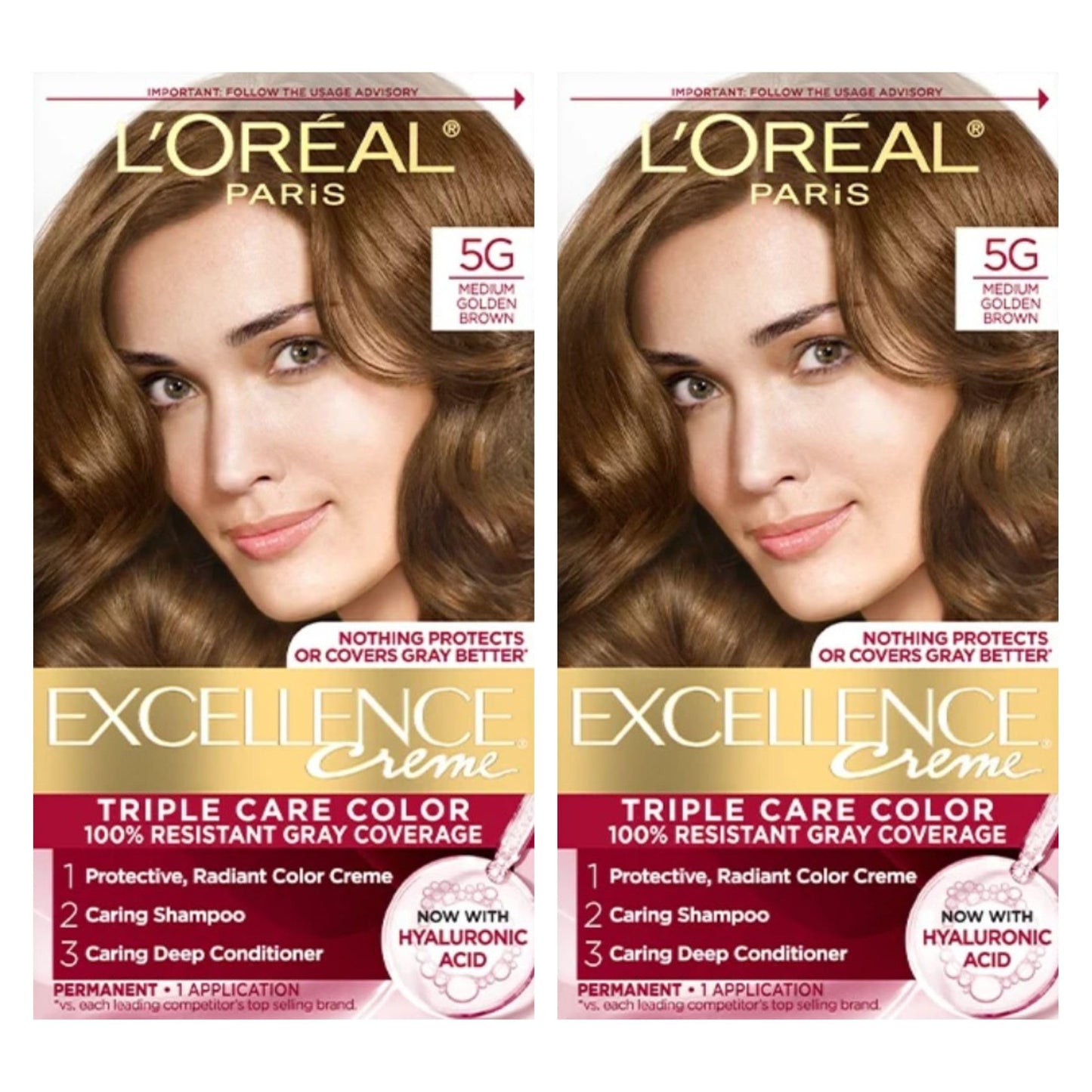 L'Oreal Paris Excellence Creme Haircolor, Medium Golden Brown [5G] 1 ea (Pack of 2)