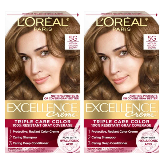 L'Oreal Paris Excellence Creme Haircolor, Medium Golden Brown [5G] 1 ea (Pack of 2)