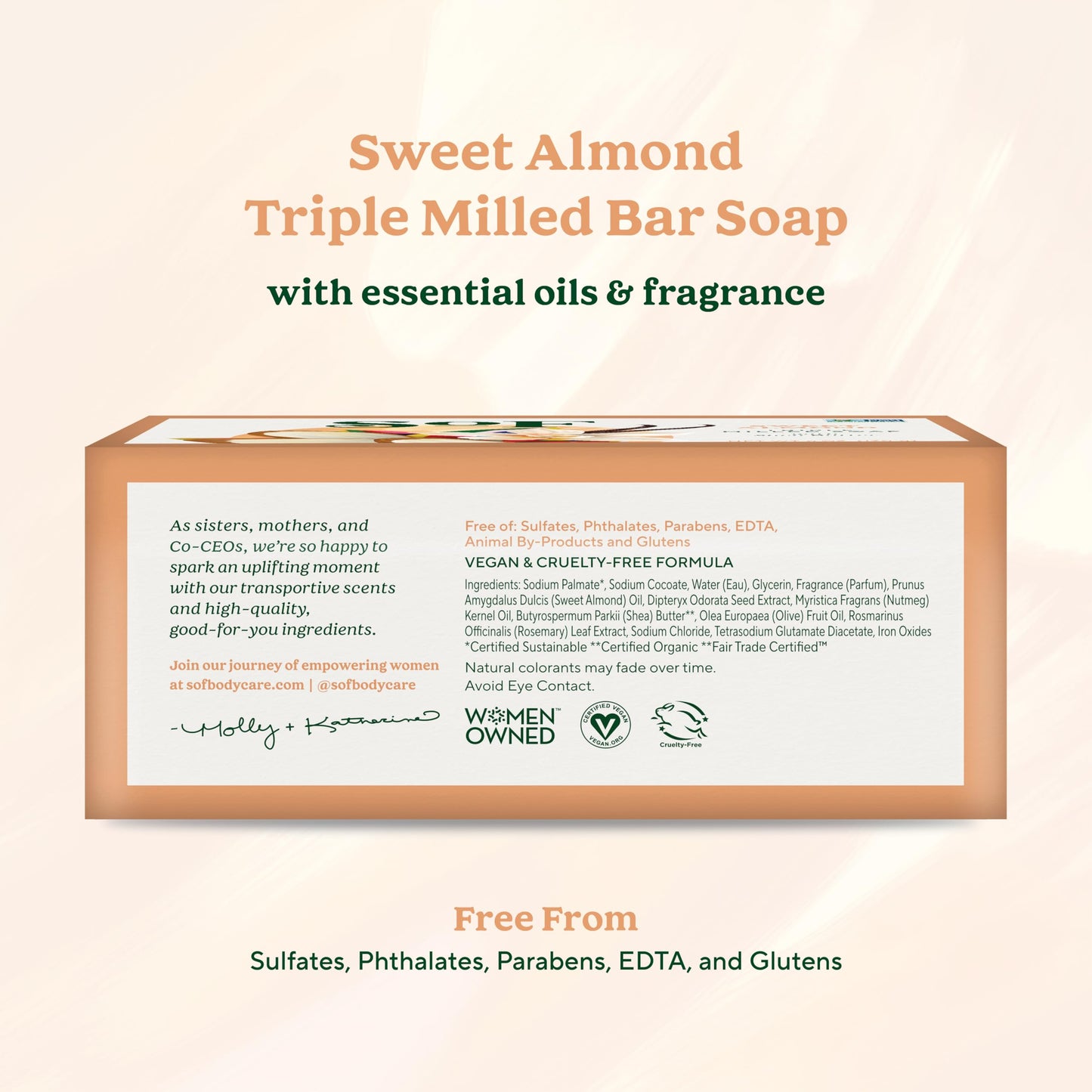 South Of France SoF Triple Milled Bar Soap - With Coconut Oil & Organic Shea Butter- Vegan & Non GMO- Free From Phthalates, Sulfates & Parabens- Sweet