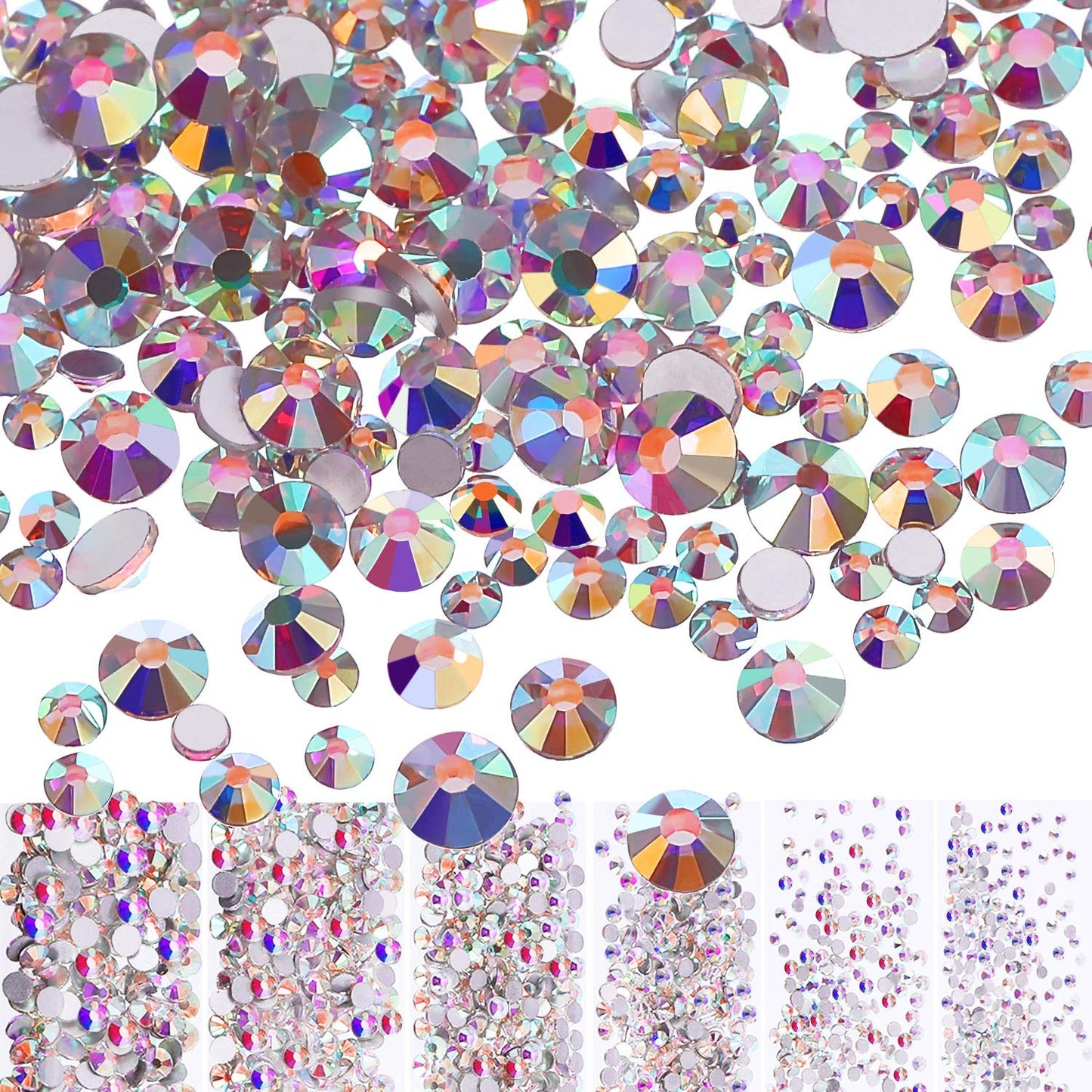 Bememo 3456 Pcs Crystals Diamond Rhinestones AB Clear Flat Back Round Gems Flatback Glass Mixed Size Crystals Gems for Crafts Clothes Shoes Makeup