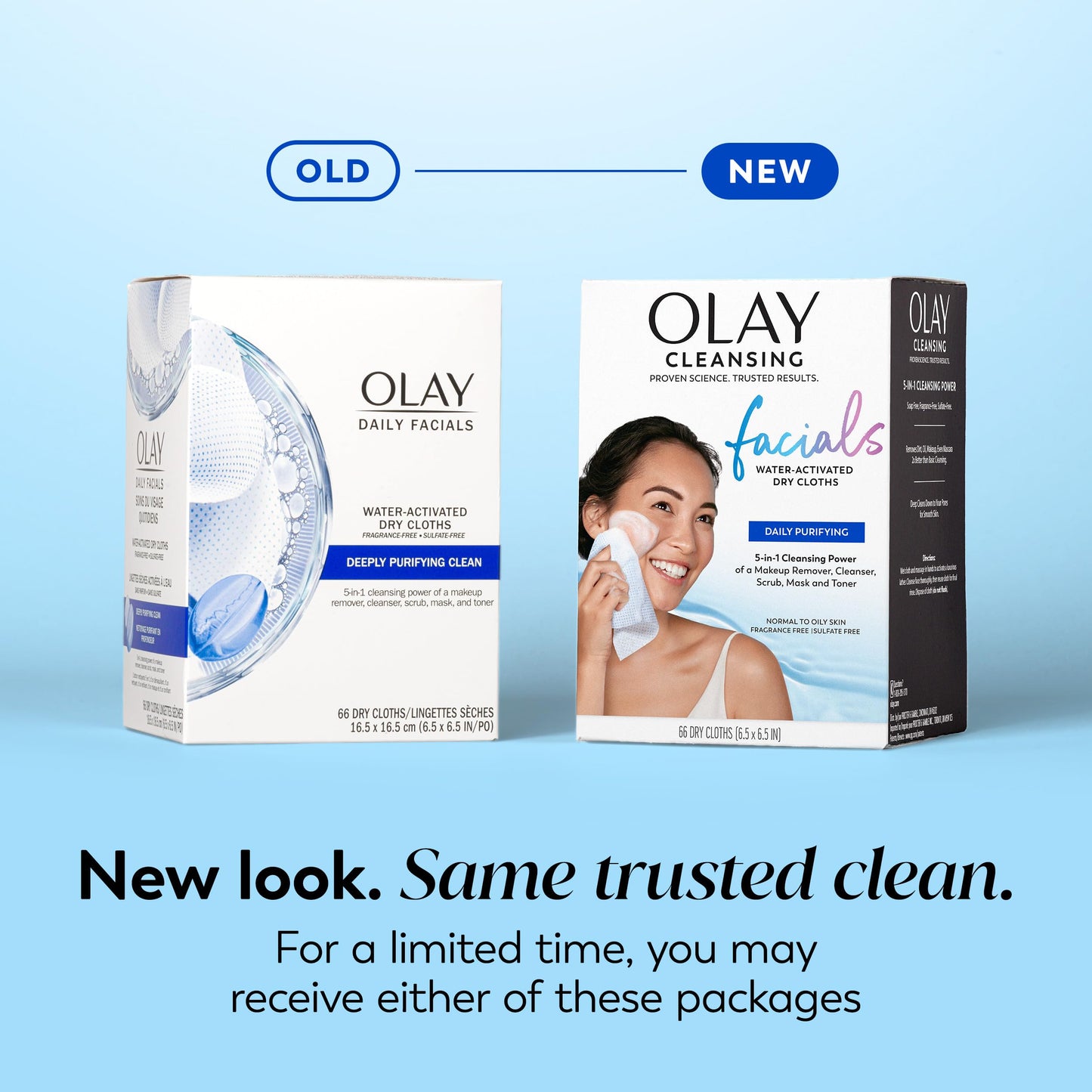 Olay Makeup Remover Wipes, Daily Facials Deep Clean Face Cleanser for Normal to Oily Skin, Alcohol & Fragrance Free, Soft Face Wash Towels, Travel