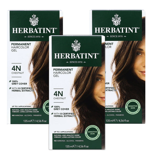 Herbatint Permanent Haircolor Gel, 4N Chestnut, Alcohol Free, Vegan, 100% Grey Coverage - 4.56 oz (3 Pack) Beauty & Personal Care Herbatint