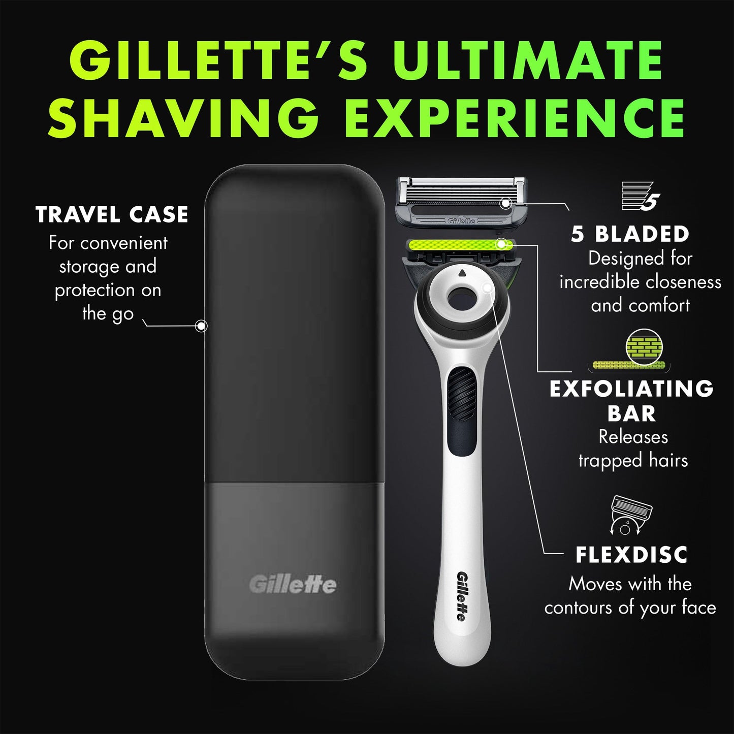 Gillette Labs Shaving Razor for Men, White Edition Handle, 2 Blade Refills and Travel Case, Gift Set Beauty and Personal Care Gillette