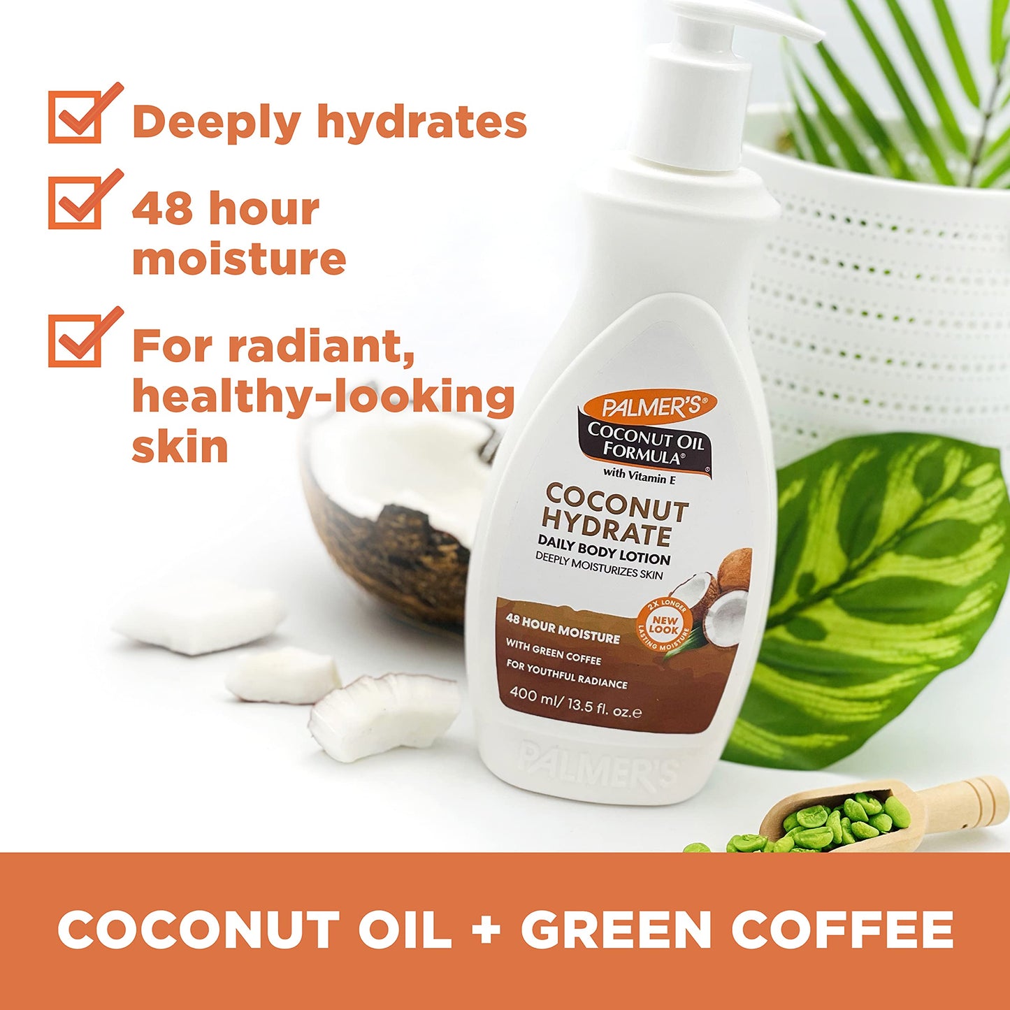Palmer's Coconut Oil Formula Body Lotion for Dry Skin, Hand & Body Moisturizer with Green Coffee Extract & Vitamin E, Pump Bottle, 13.5 Fl Oz (Pack