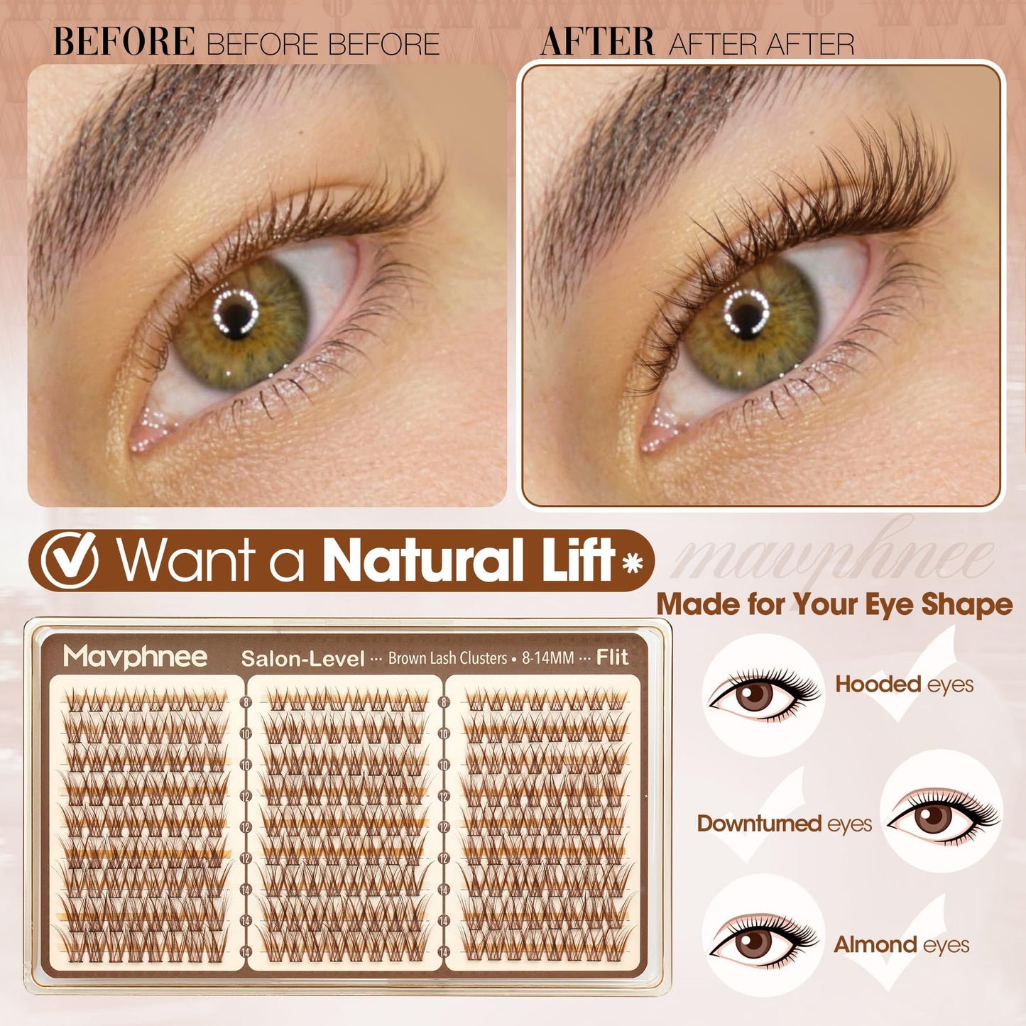 Brown Lash Clusters 8-14MM Wispy Natural Eyelash Extensions 216Pcs Short Dark Brown Cluster Lash Extensions C Curve Brown Band For Daily Wear, Natural Beauty and Personal Care Mavphnee