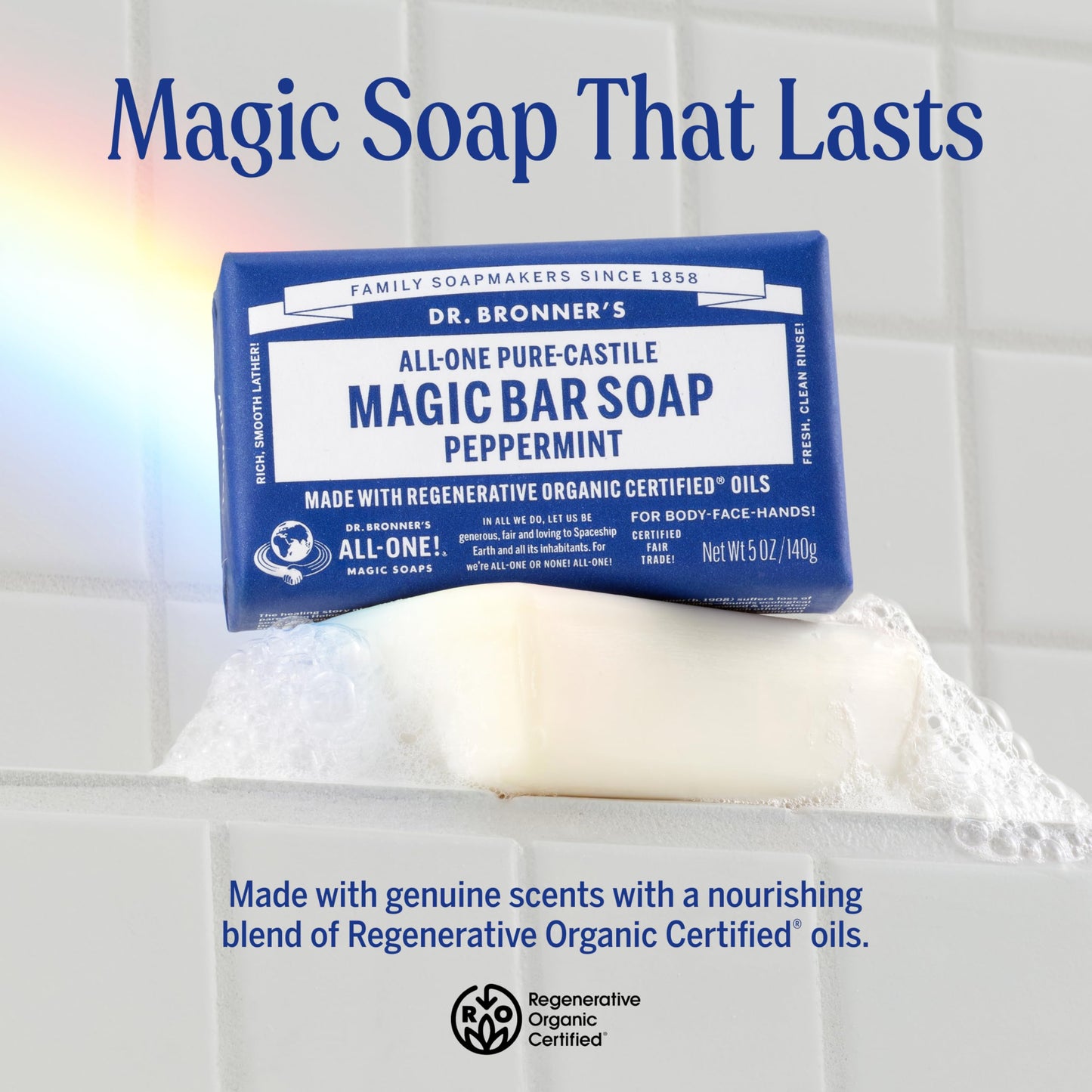 Dr. Bronner's Pure-Castile Magic Bar Soap (Peppermint, 5oz, 12-Pack) - Made with Regenerative Organic Certified Oils, Soap Bars for Men & Women Beauty & Personal Care Dr. Bronner's