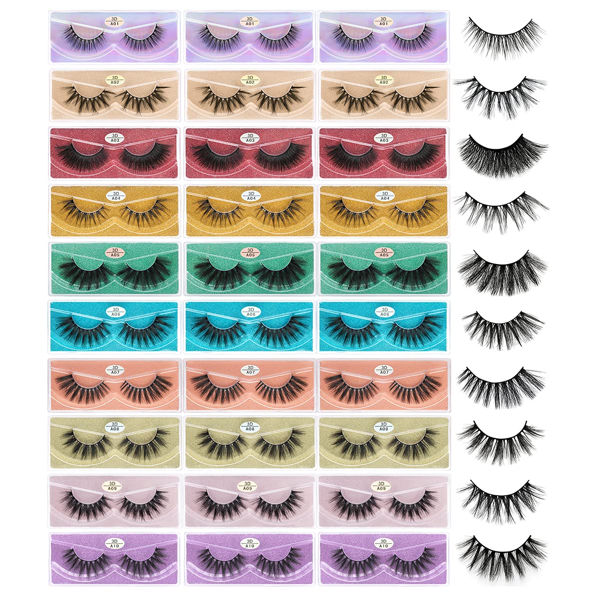 FARRED Wholesale False Lashes 30 Pairs 10 Styles Medium Length Vegan Eyelashes Fluffy Volume Strip Lashes Bulk 10 Portable Boxes Fake Eyelashes Mixed