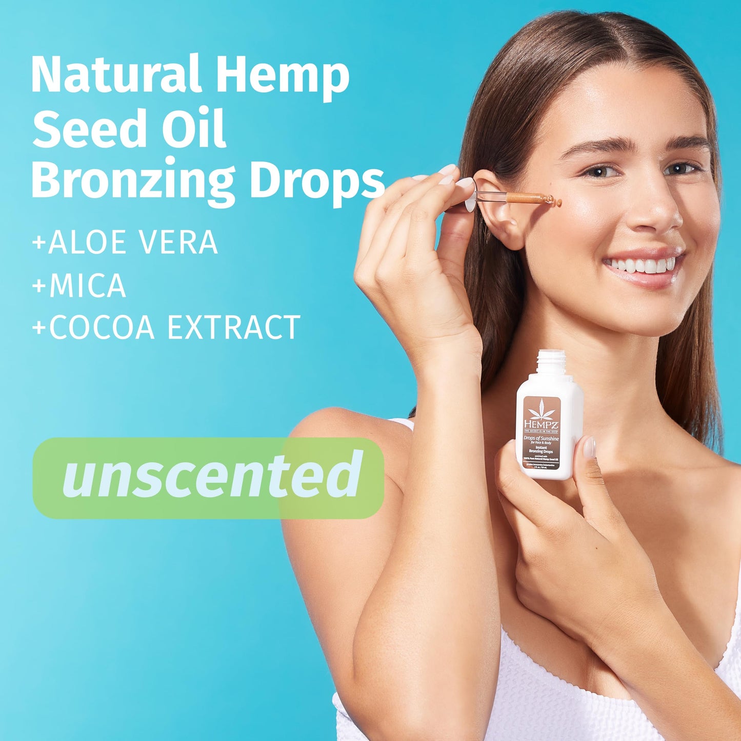 Hempz Bronzing Drops for Face and Body, Dewy Glow Bronzer, for Men or Women, Drops of Sunshine, 2 oz.