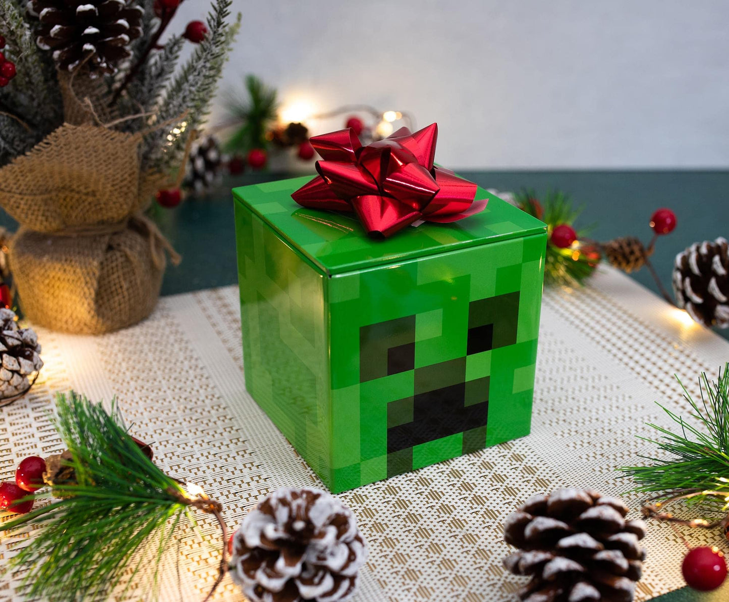 Minecraft Creeper 4-Inch Tin Storage Box Cube Organizer with Lid | Basket Container, Cubby Cube Closet Organizer, Home Decor Playroom Accessories…