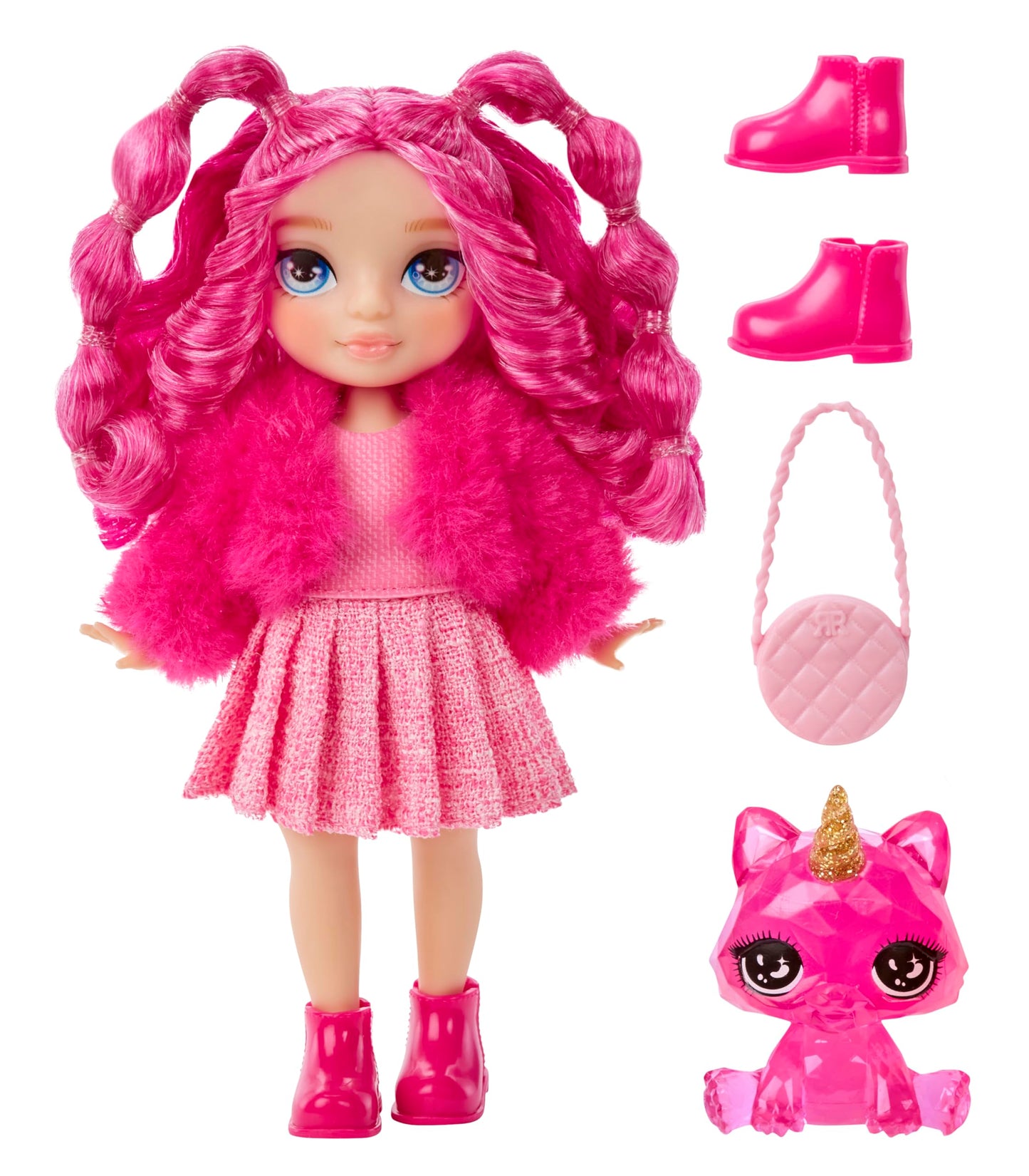 Rainbow High Littles - Magenta Monroe, Pink 5.5" Posable Small Doll with Purse, Magical Pet Kitty, Girls Toy Gift, Kids Ages 4-12 Years
