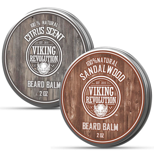 Viking Revolution Citrus and Sandalwood Beard Balm - Butter With Argan Oil, Softener With Jojoba Oil, Moisturizer With Beeswax - Wax for Men