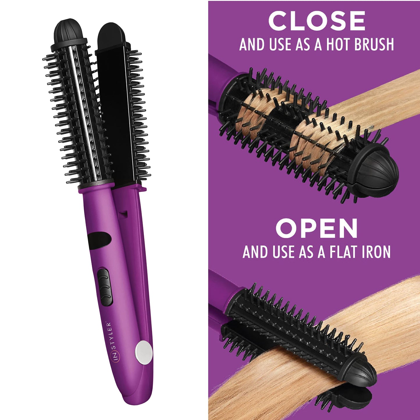Instyler Pro Hair Straightener, 2 in 1 Ceramic Flat Iron Hair Straightener & Hot Brush for Added Volume and Waves, Auto Safety Shut Off, Cool Touch