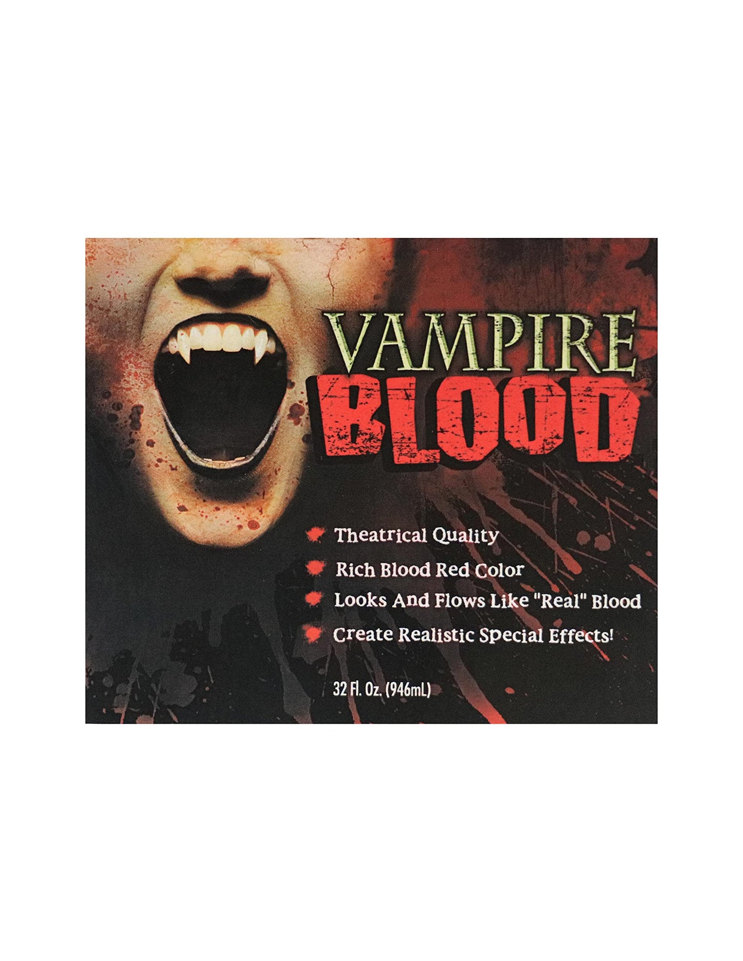 VAMPIRE BLOOD, Realistic Fake blood - 32oz - Theatrical Quality, Richly Pigmented Red Fake Blood for Halloween, Vampire, Zombie, Costume, Special
