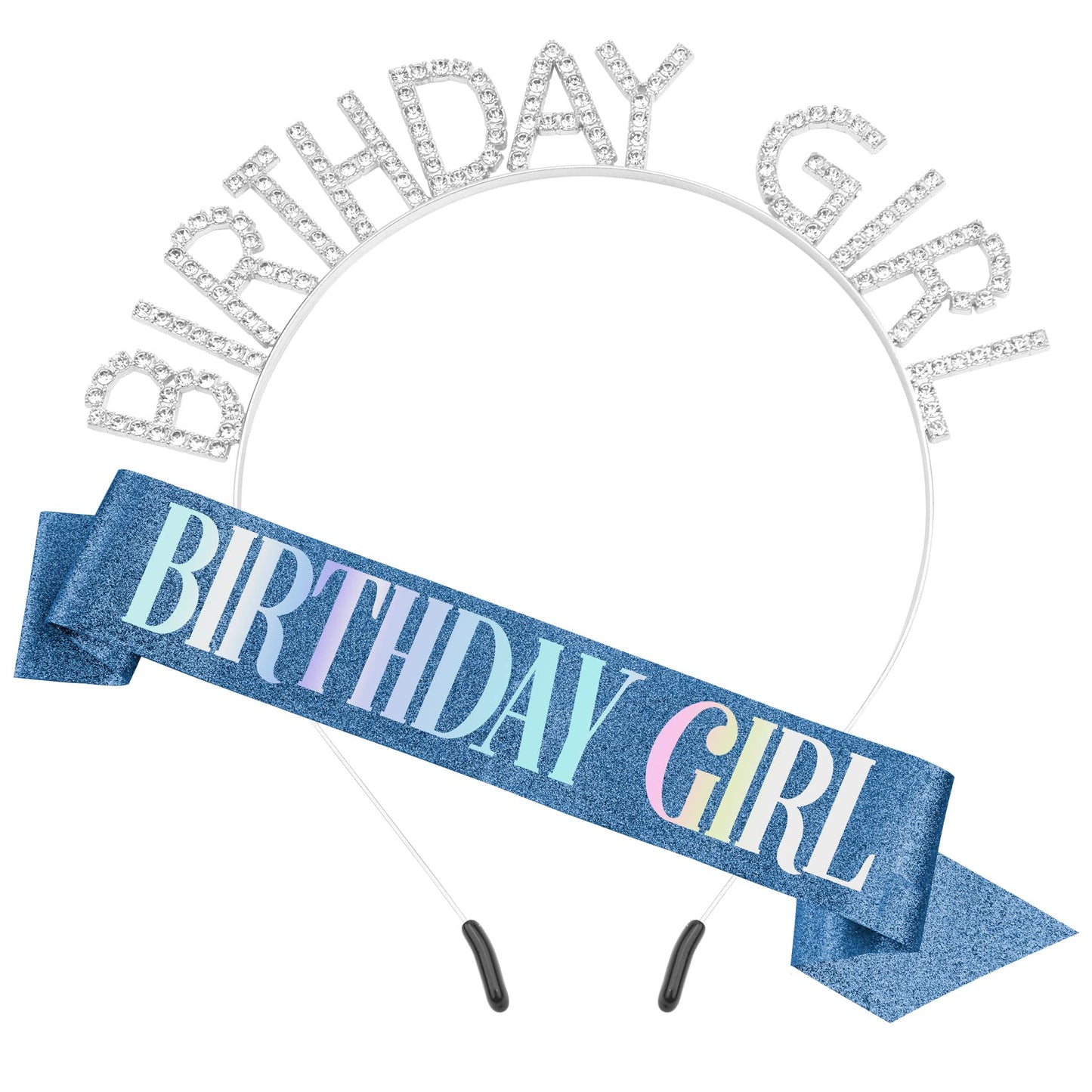 Glitter Birthday Sash, Tiara, and Rhinestone Headband for Women - Blue and White Decorations and Accessories Set Beauty and Personal Care PQRUU Default Title