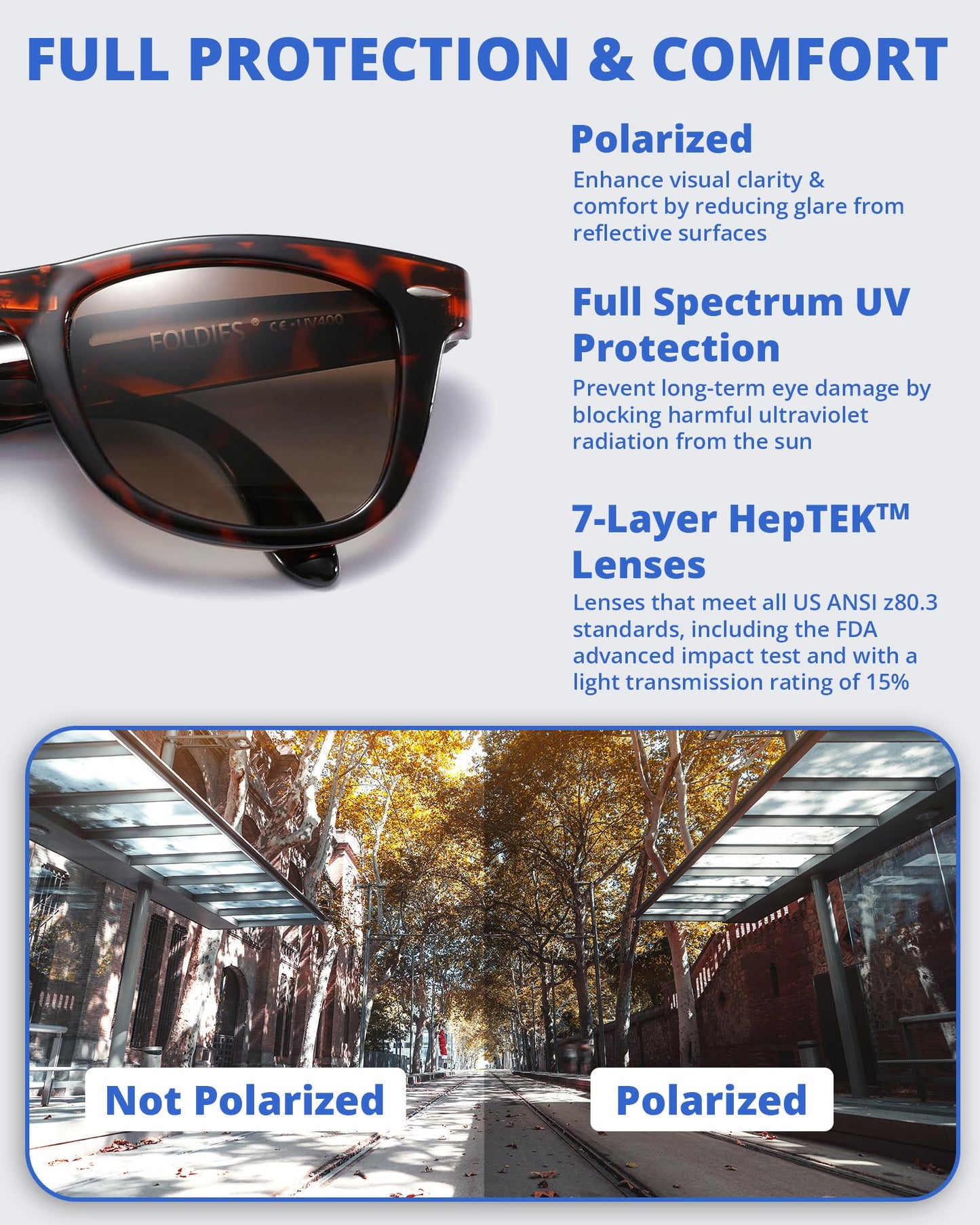 Foldies Classic Folding Sunglasses Polarized, UV400, UVA, UVB Protection for Men Women, Folding Sunglasses Leather Case