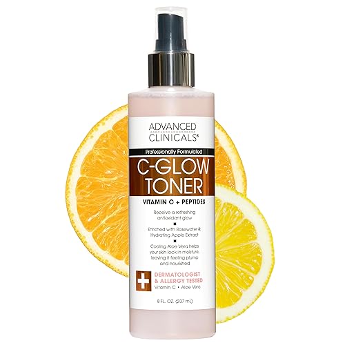 Advanced Clinicals Vitamin C Glow Facial Mist Toner for Face W/Rosewater, Ferulic Acid, & Peptides. Vitamin C Antioxidant Moisturizer Face Mist