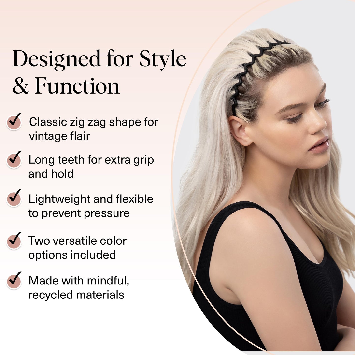 Kitsch Zig Zag Headbands for Women - Fashion Accessories for Slicked Back Styles - Comfortable Wavy Headbands | Comb Headband with Teeth - Black Beauty and Personal Care Kitsch