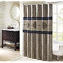 Madison Park Donovan Shower Curtain, Embroidered Jacquard Weave Design, Traditional Bathroom Décor, Machine Washable, Fabric Privacy Screen, 72x72…