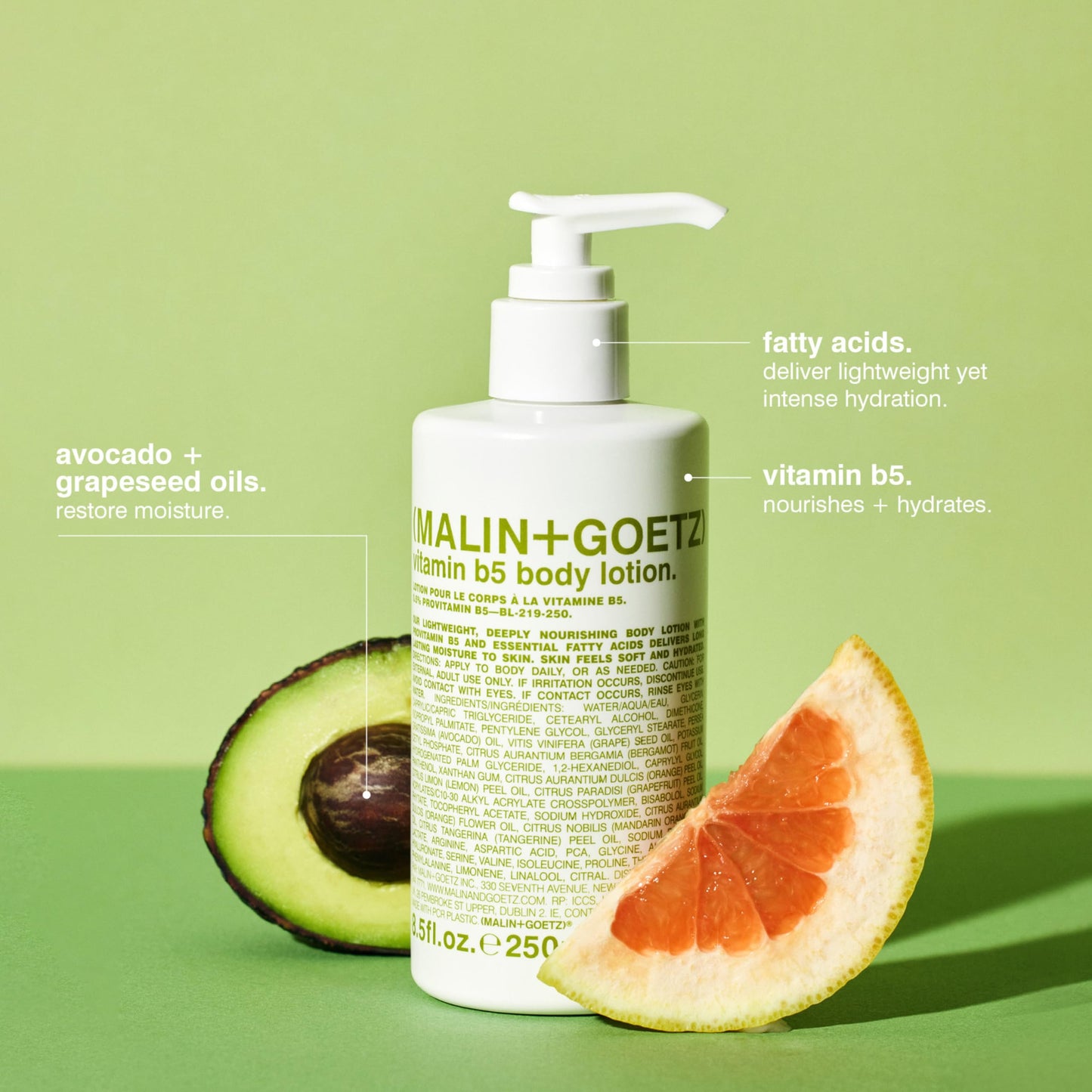MALIN+GOETZ Vitamin B5 Body Lotion, Lightweight Daily Moisturizer with Avocado & Grapeseed Oils, Hydrating, Nourishing, Long-Lasting & Bergamot