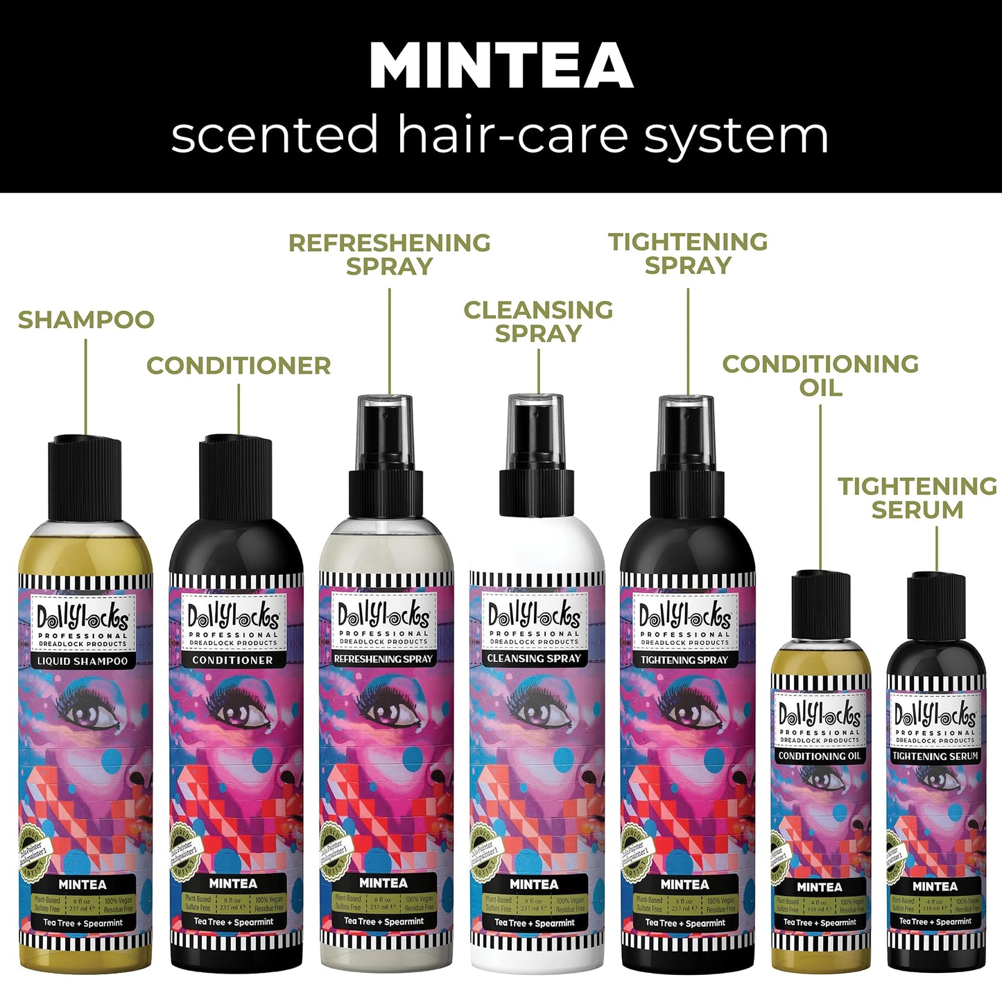 Dollylocks Refreshening Spray for Locs, Braids, Extensions, Dreadlocks | Tea Tree Spearmint | Plant-based, Residue-free, Sulfate-free | Refresh