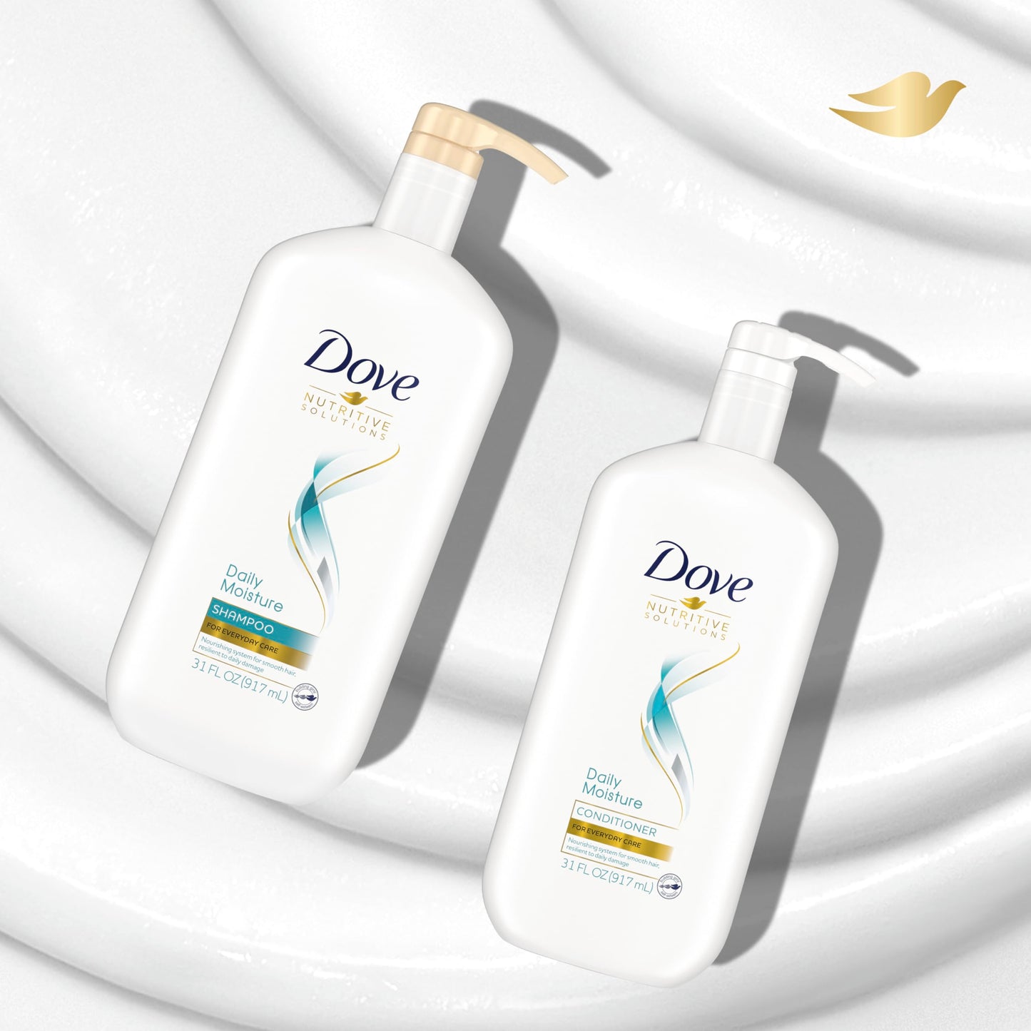 Dove Nutritive Solutions Moisturizing Shampoo and Conditioner with Pump Daily Moisture 2 Count for Dry Hair with Pro-Moisture Complex for Manageable