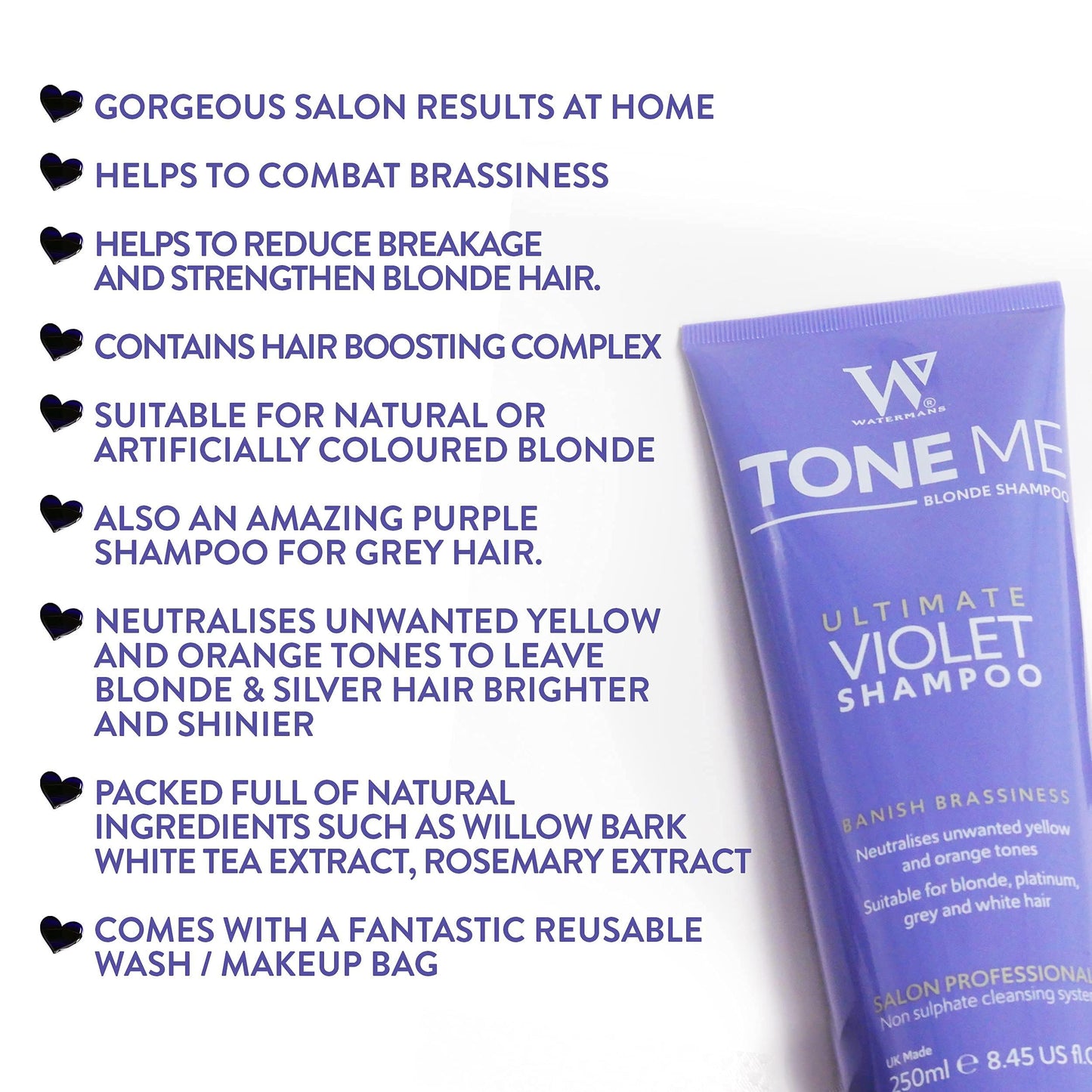 Watermans Purple Shampoo & Purple Conditioner set with Free Makeup Bag, Watermans Life is Better in Blonde set - Remove Yellow tones fast for Blonde