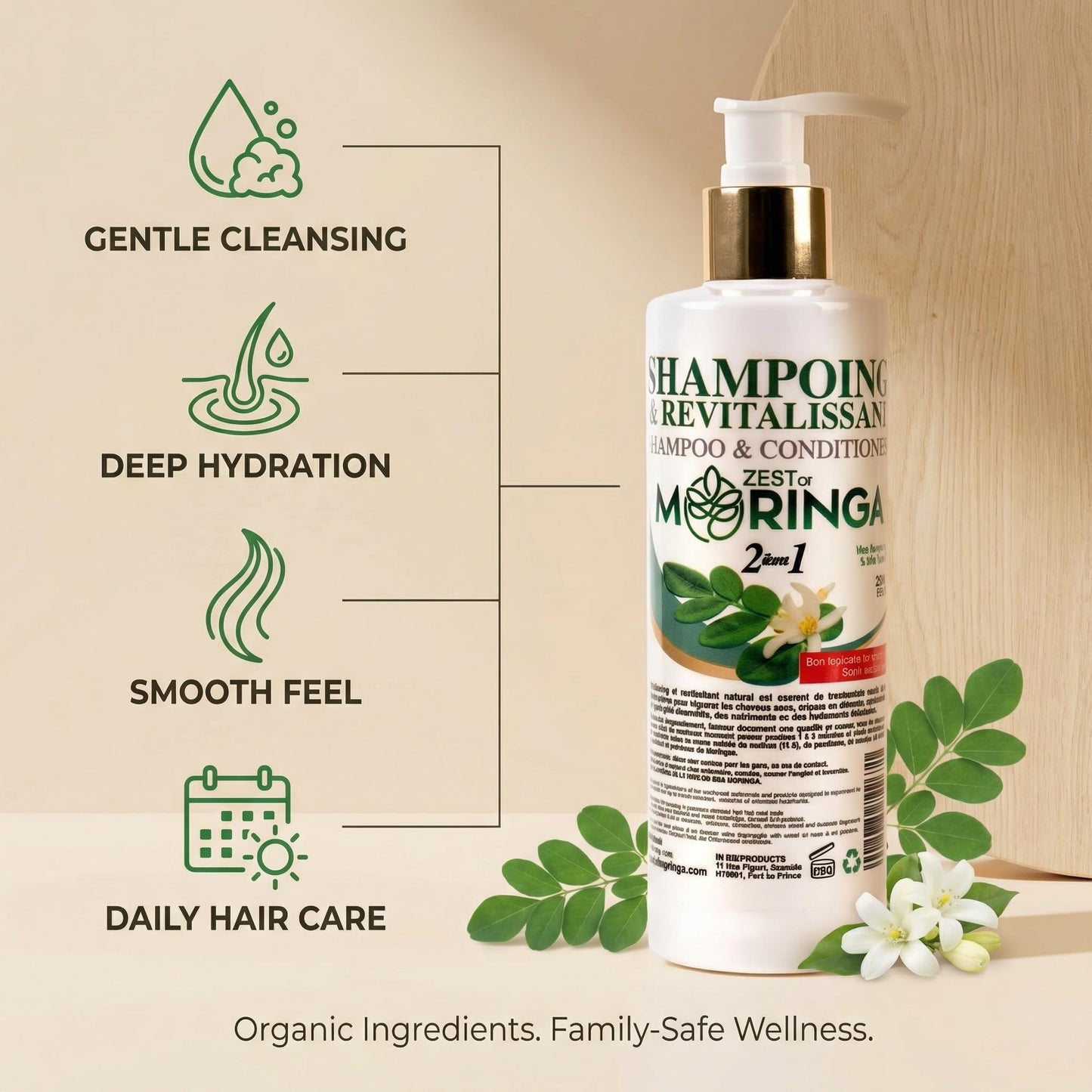 Zest of Moringa 2-in-1 Moringa Shampoo and Conditioner | Organic Shampoo Conditioner Made with Moringa Oleifera Flowers Extract Oil | Moringa Shampoo