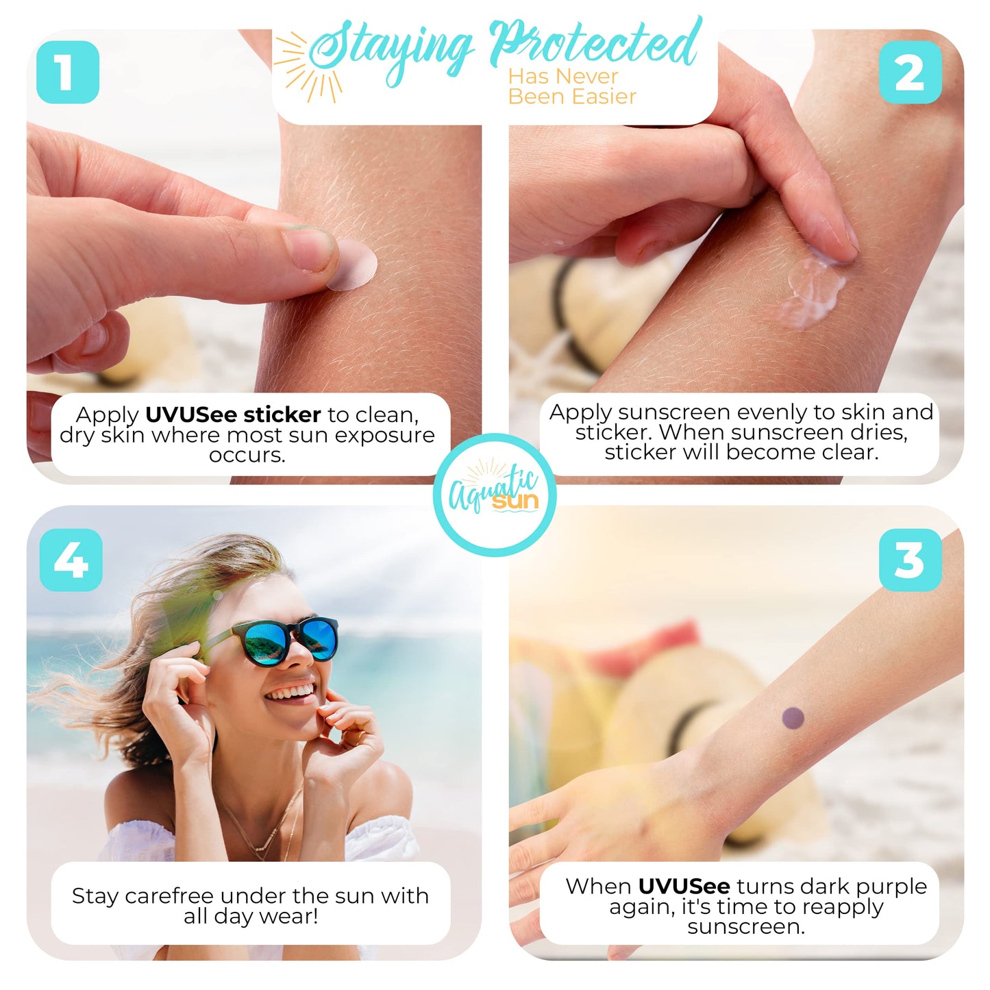 UV Stickers for Sunscreen Reapplication to Avoid Burns - Sunscreen Reminder Stickers You Can Wear All Day - Sweat & Waterproof UV Activated Sunscreen