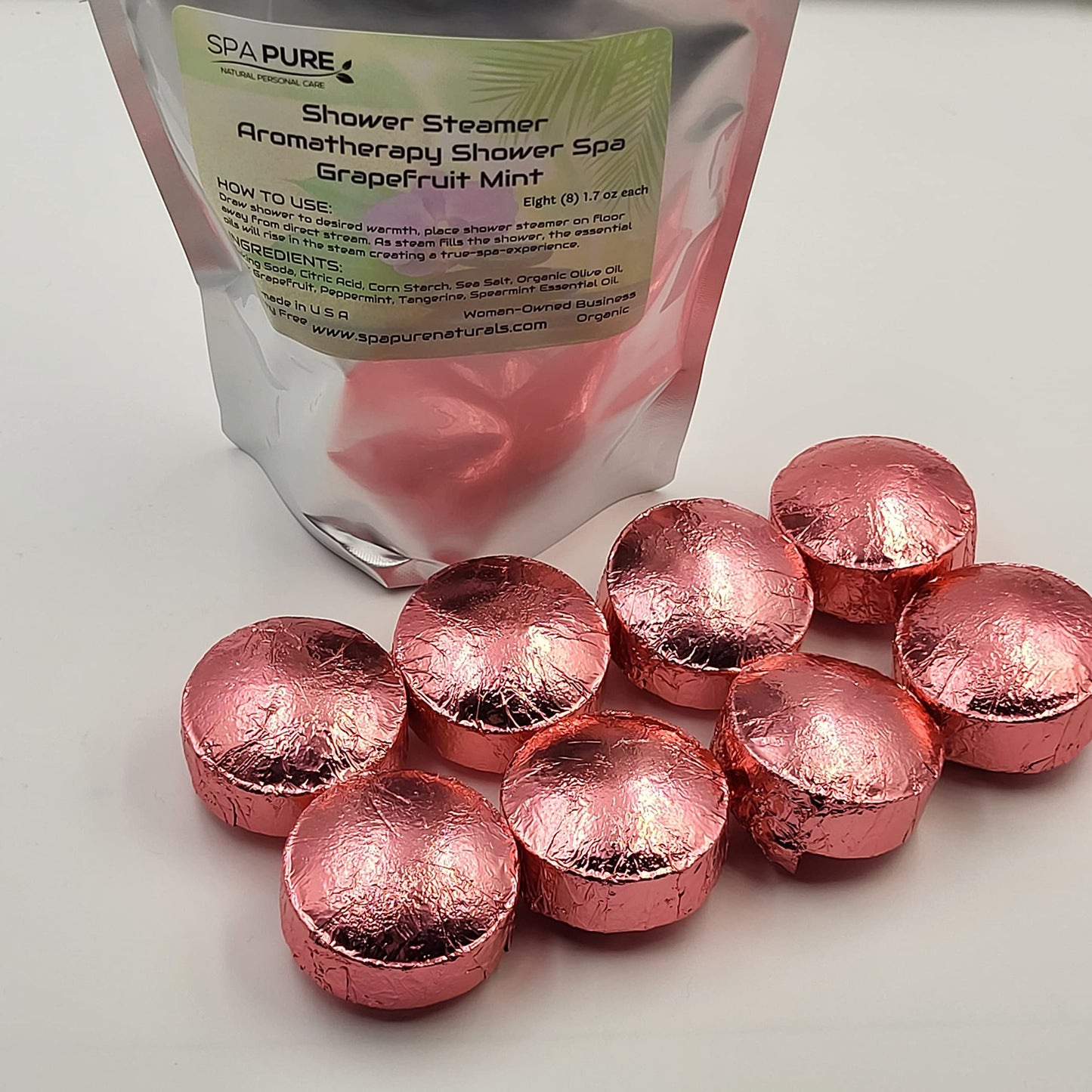 Grapefruit Mint Aromatherapy Shower Bombs: USA Made with 100% Natural/Organic Essential Oils - Transform Your Shower (8 Count) Pack of 1