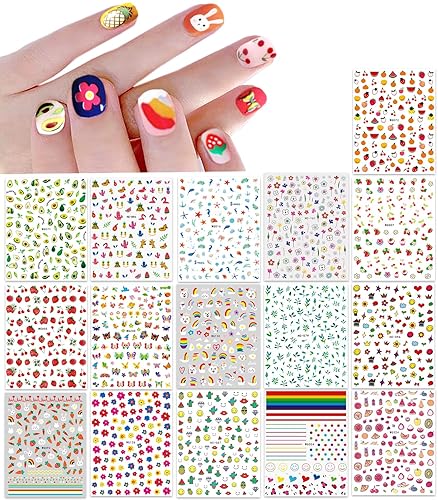 New 16 Large Sheets Nail Stickers for Women Kids Teens Little Girls Self Adhesive Nail Decals for Nail Art Decoration Include Flowers Butterfly Plants