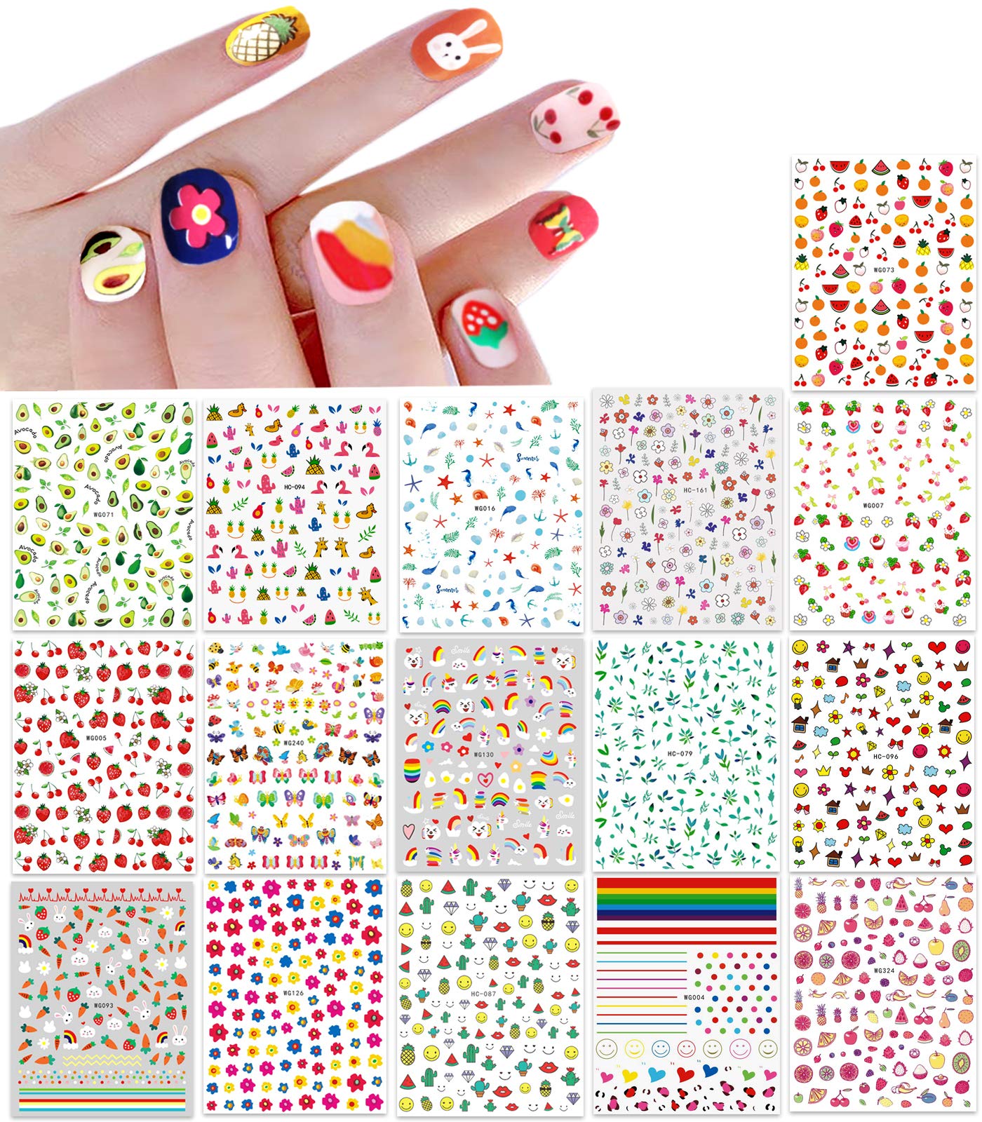 New 16 Large Sheets Nail Stickers for Women Kids Teens Little Girls Self Adhesive Nail Decals for Nail Art Decoration Include Flowers Butterfly Plants