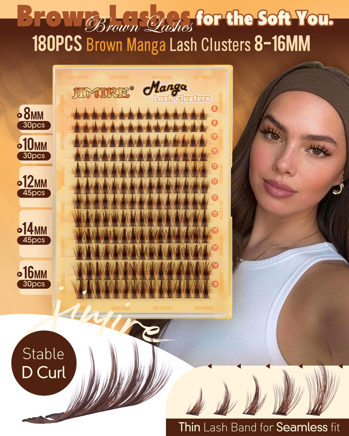 Brown Lash Clusters Wispy D Curly Manga Lashes Clusters Natural Look 8-16MM Natural Cluster Eyelash Extensions Wispy 180Pcs Brown Anime Lashes Beauty and Personal Care JIMIRE