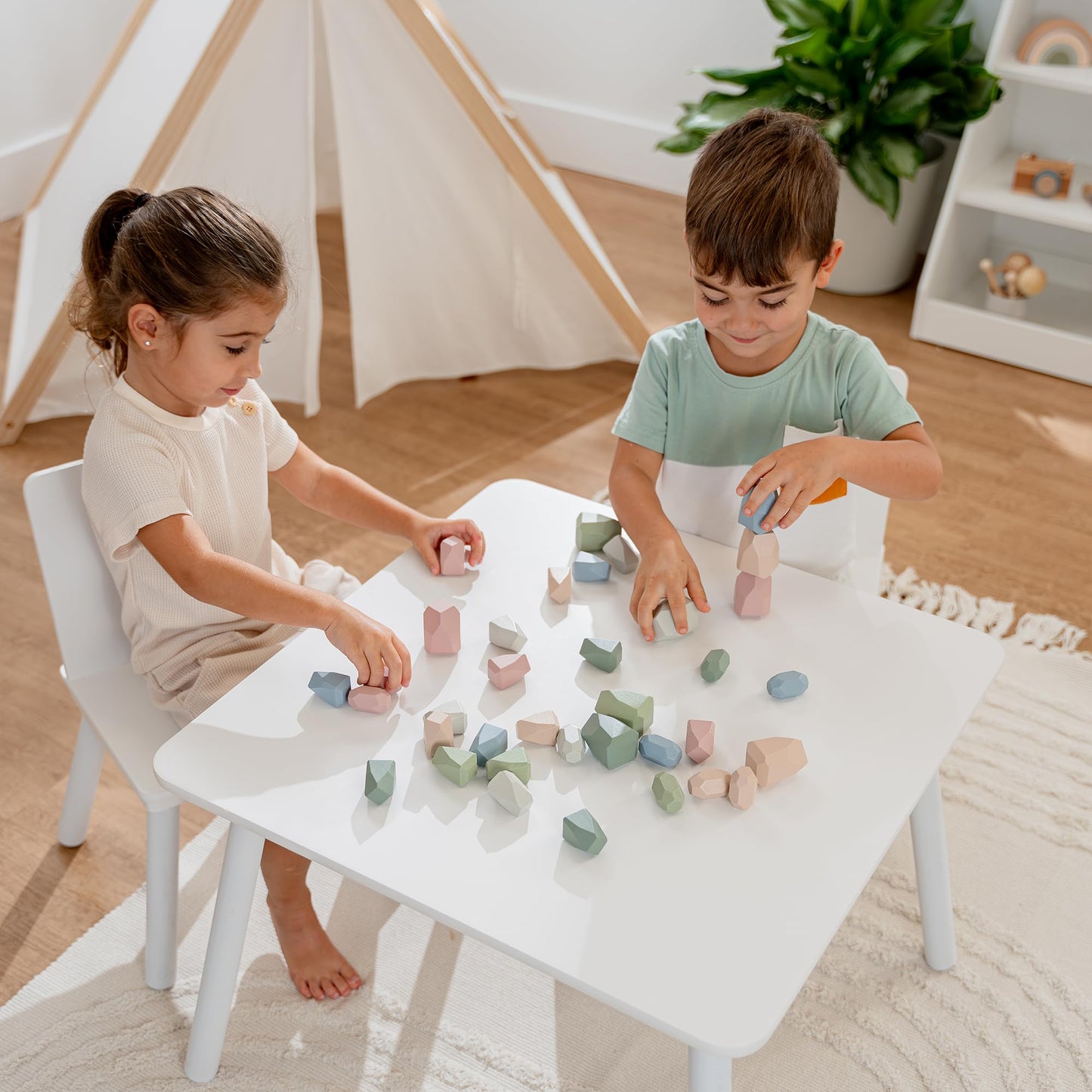 Comfy Cubs 36pcs Wooden Stacking Rocks – Educational Sensory Blocks for Toddlers 36m+, Balance & Fine Motor Skill Development Toy