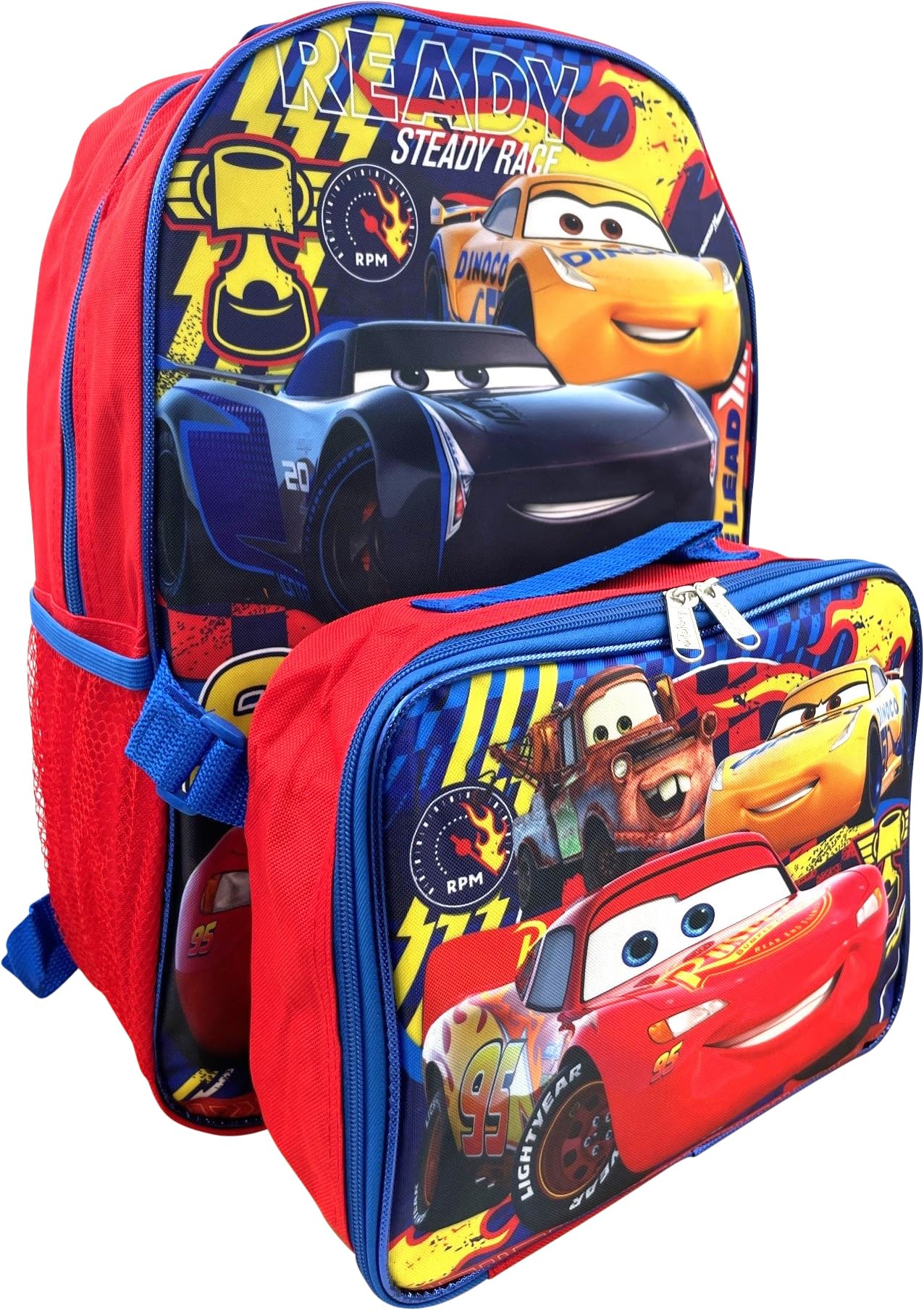 Disney Pixar Cars 16 Inch Backpack With Removable Lunch Box Set (Cars-Ready)
