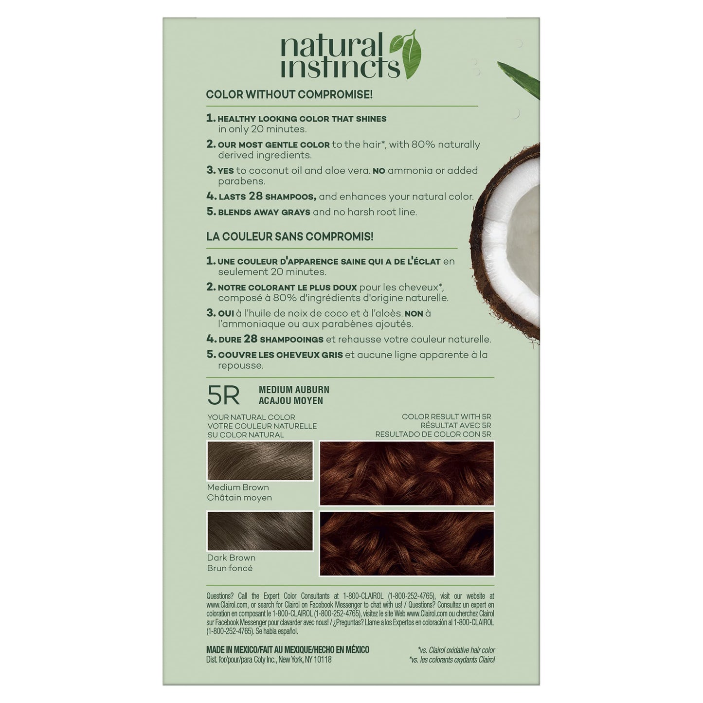 Clairol Natural Instincts Hair Color, [5R] Medium Auburn 1 Each (Pack of 6) Beauty & Personal Care Clairol