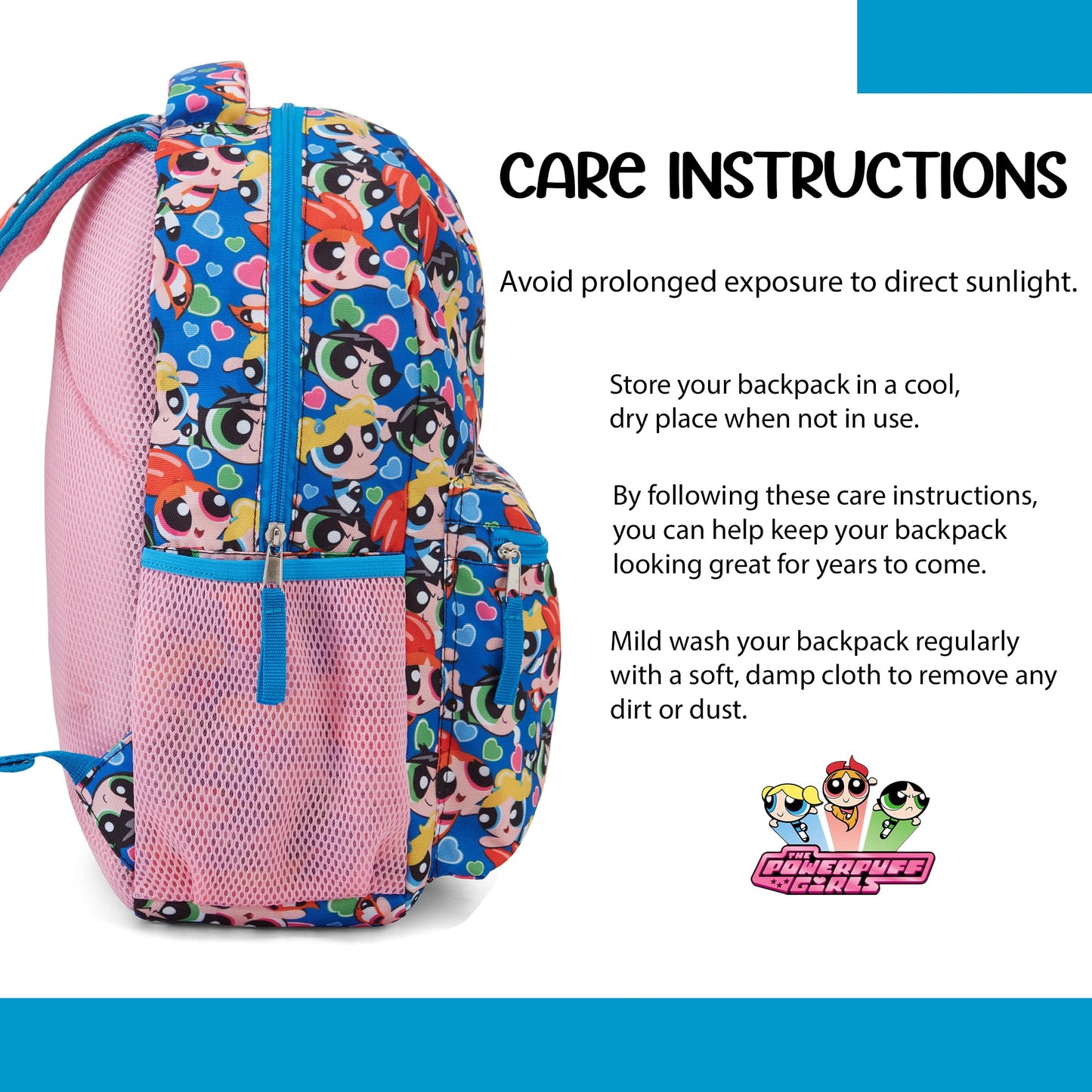 Powerpuff Girls Classic Allover Backpack - Mojo Jojo, Blossom, Bubbles and Buttercup - Officially Licensed Powerpuff Girls School Bookbag (Pink)