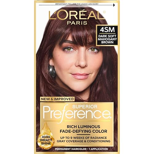 L'Oreal Paris Superior Preference Luminous Fade-Defying Permanent Hair Color, Hair Dye For Up to 9 Weeks of Radiance, Dark Soft Mahogany Brown 4SM, 1