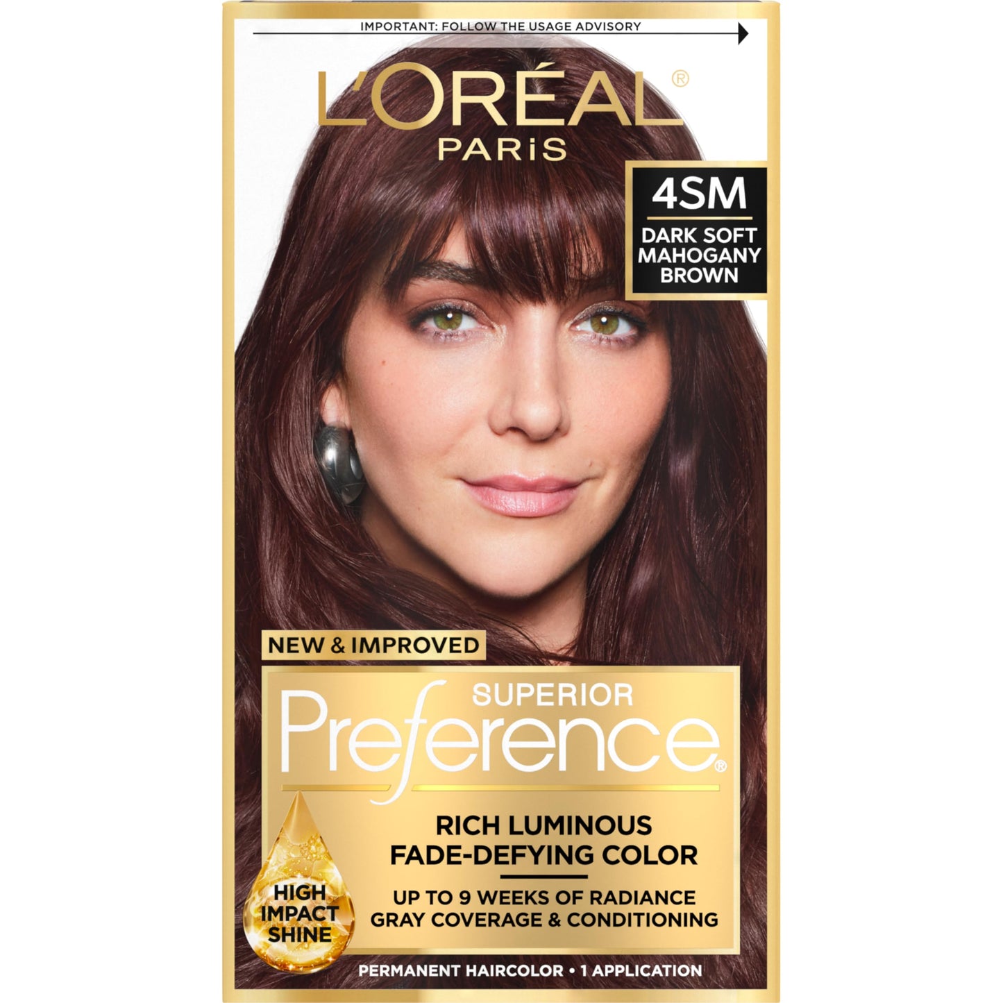 L'Oreal Paris Superior Preference Luminous Fade-Defying Permanent Hair Color, Hair Dye For Up to 9 Weeks of Radiance, Dark Soft Mahogany Brown 4SM, 1